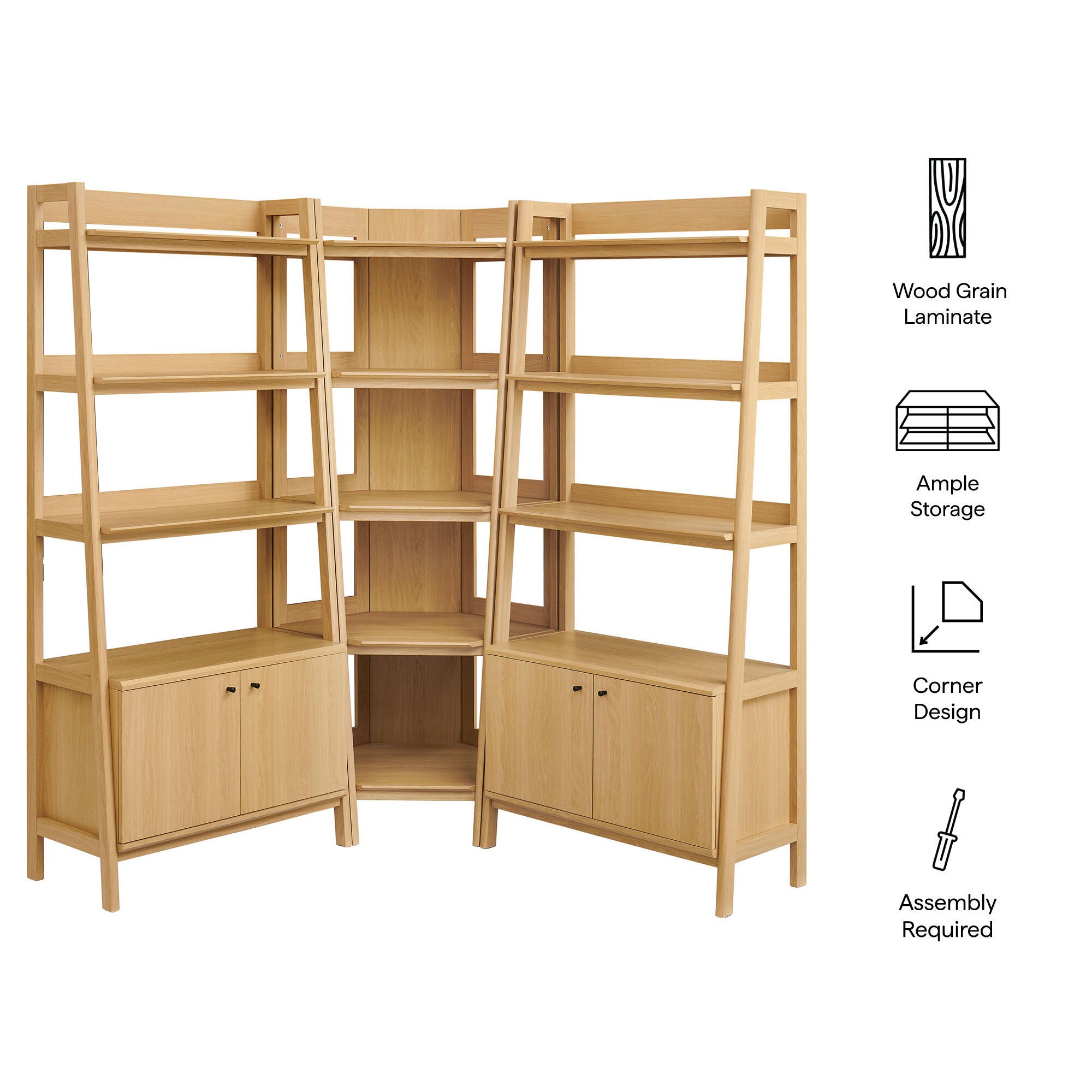 Modway Bixby 71" Corner Wide Bookshelf Set, , large