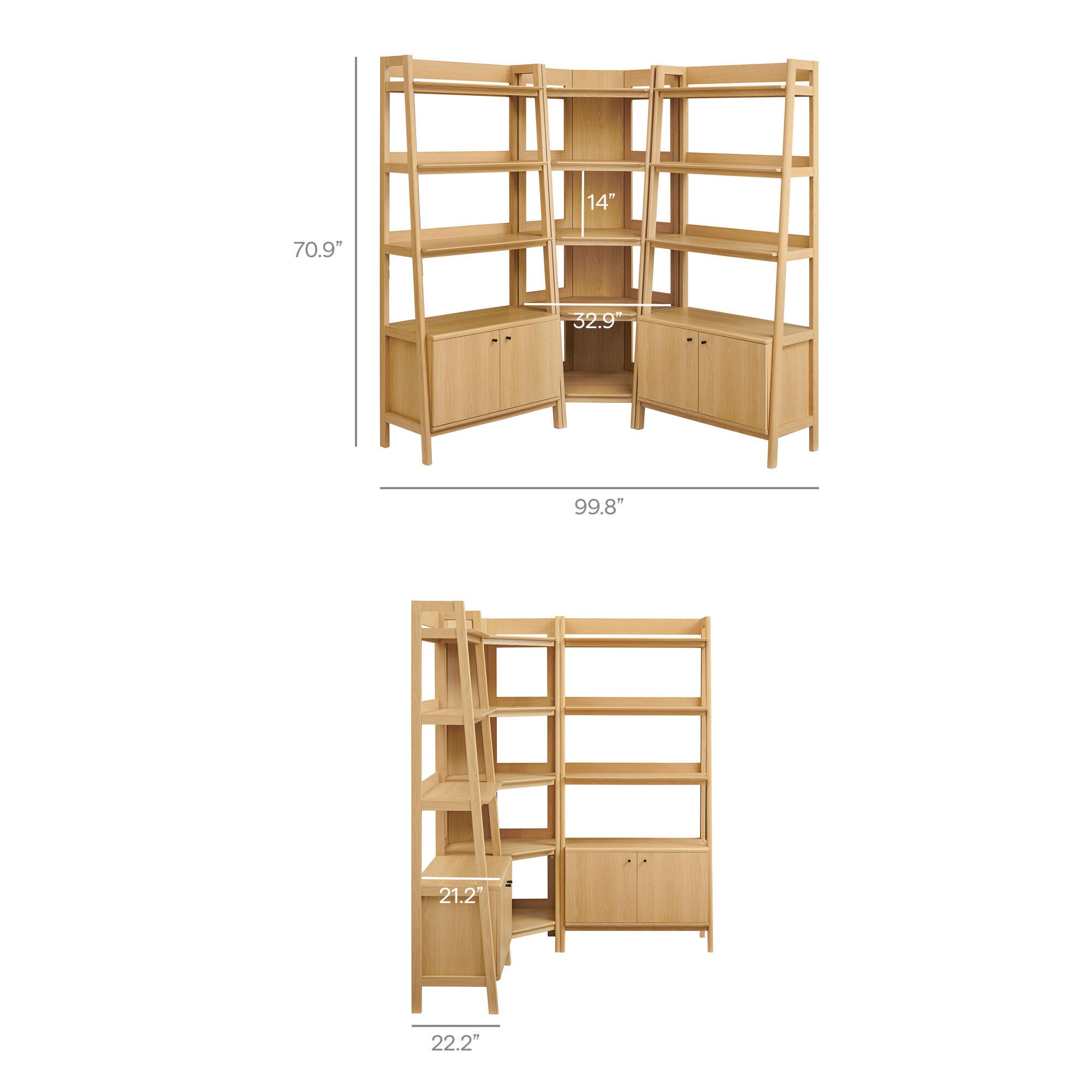 Modway Bixby 71" Corner Wide Bookshelf Set, , large