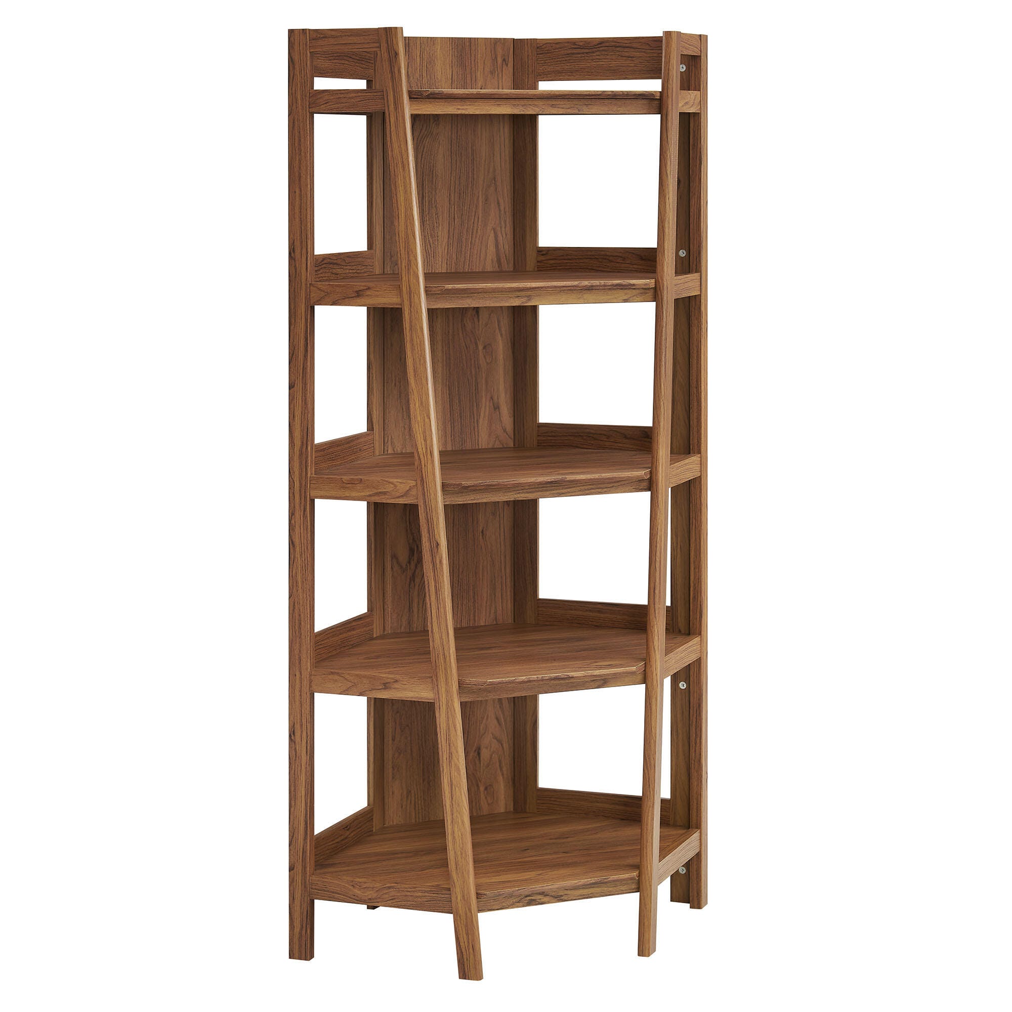 Modway Bixby 71" Corner Bookshelf, Walnut, large