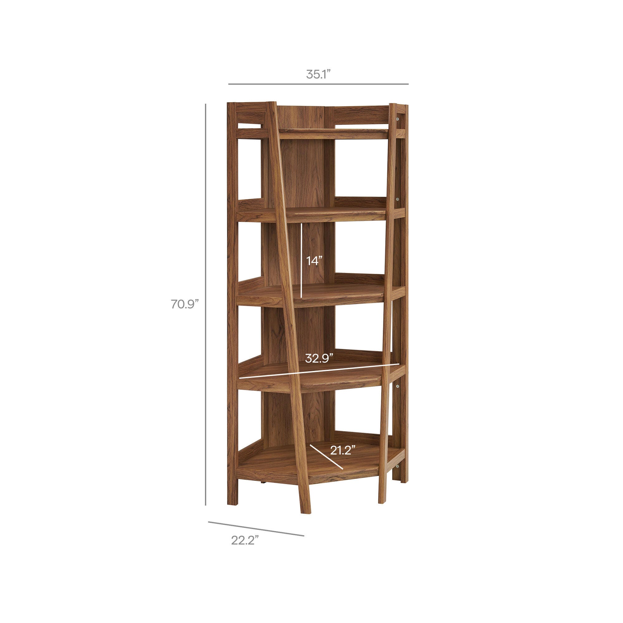 Modway Bixby 71" Corner Bookshelf, Walnut, large