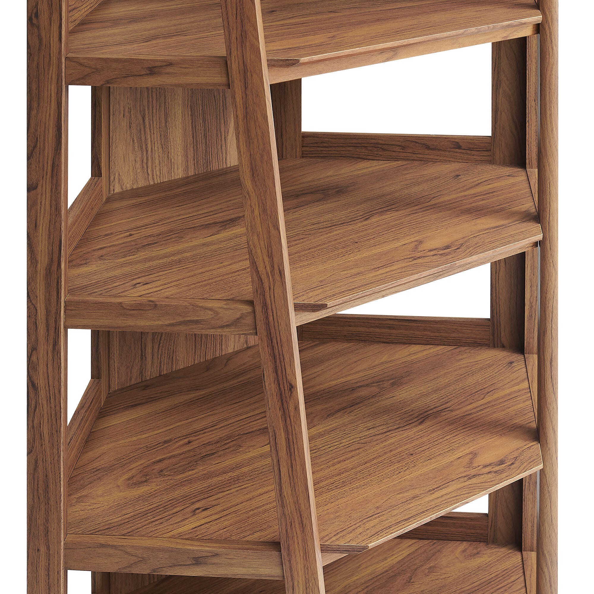 Modway Bixby 71" Corner Bookshelf, Walnut, large