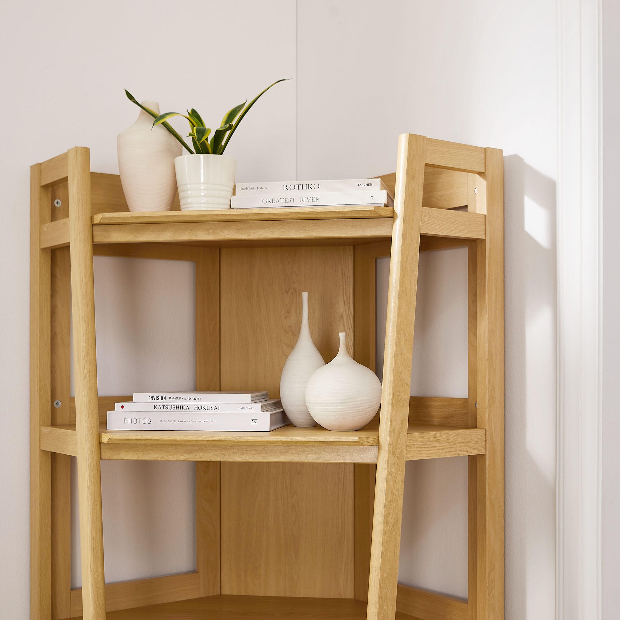 Modway Bixby 71" Corner Bookshelf, Oak, large