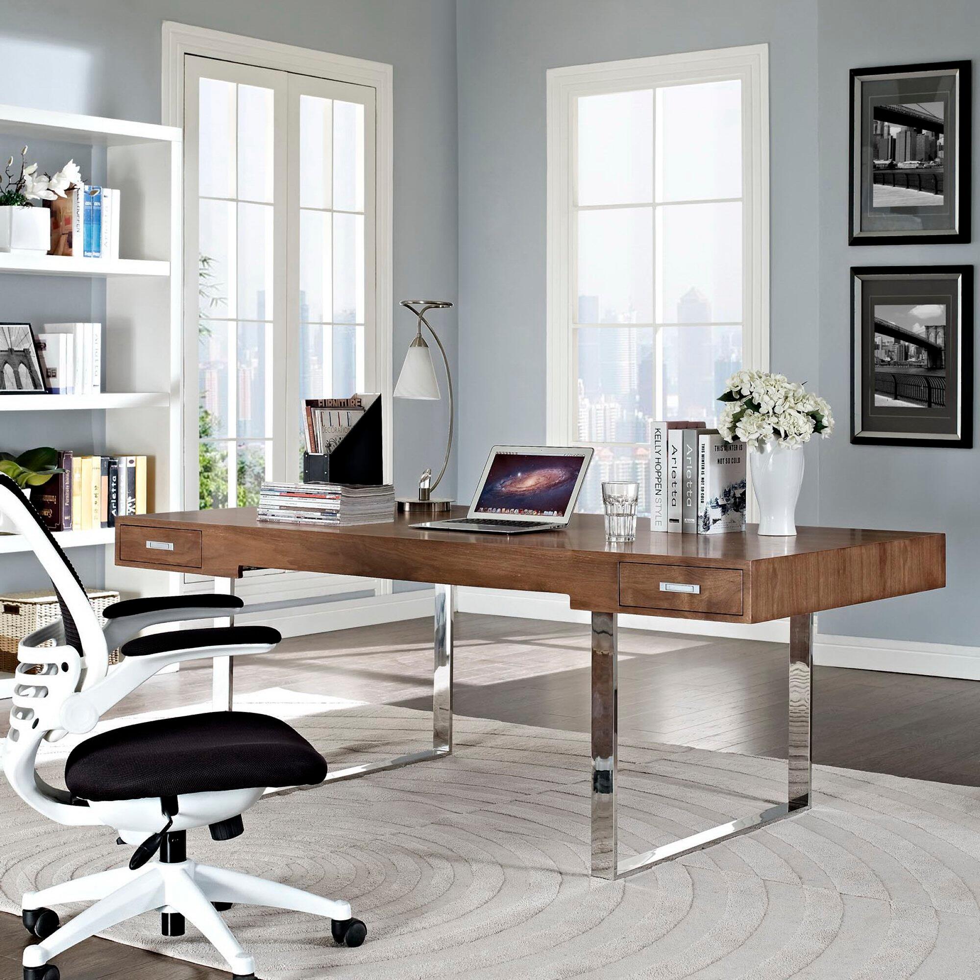 Modway Tinker 75" Home Office Desk, Walnut, large