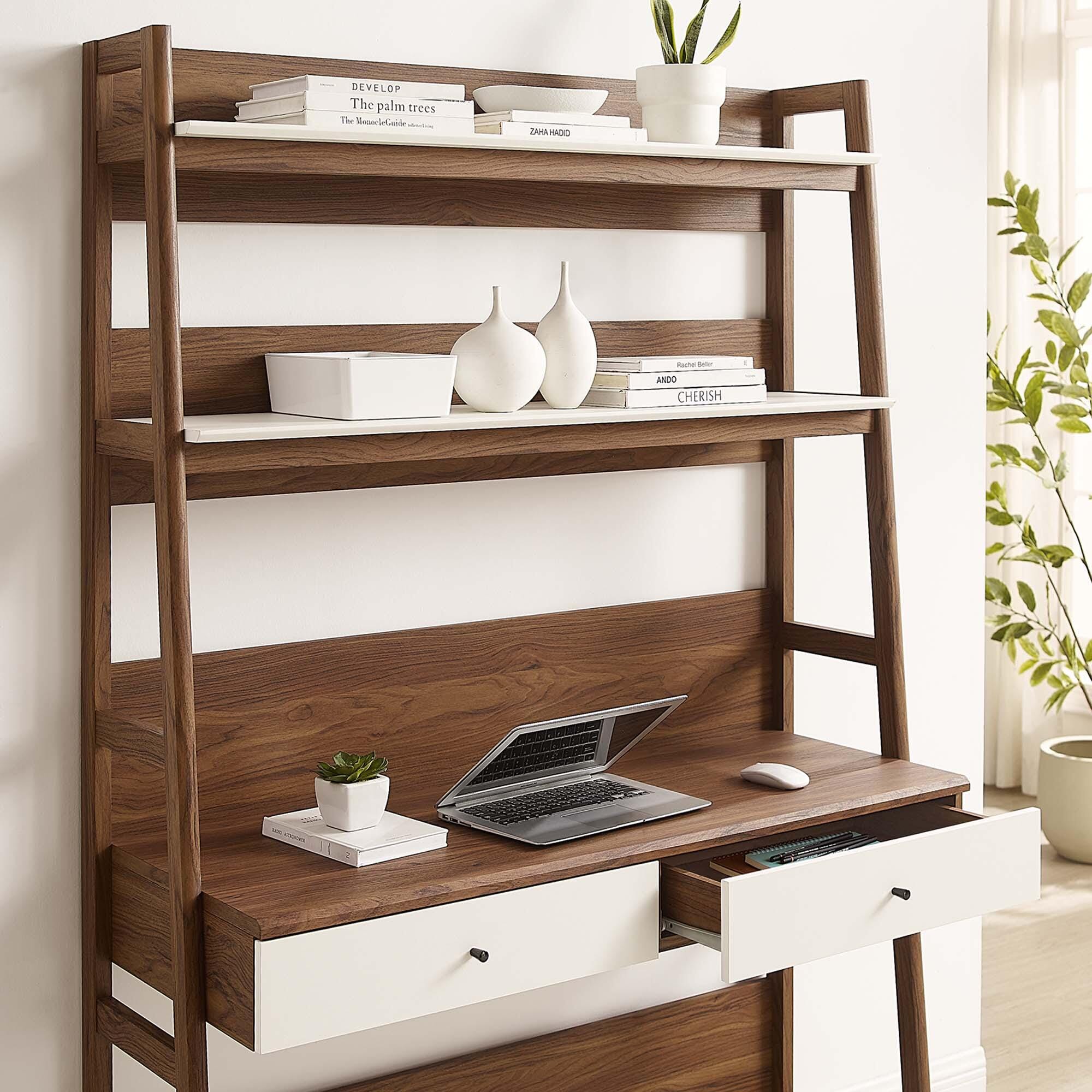 Modway Bixby 19" Home Office Desk, Walnut/White, large