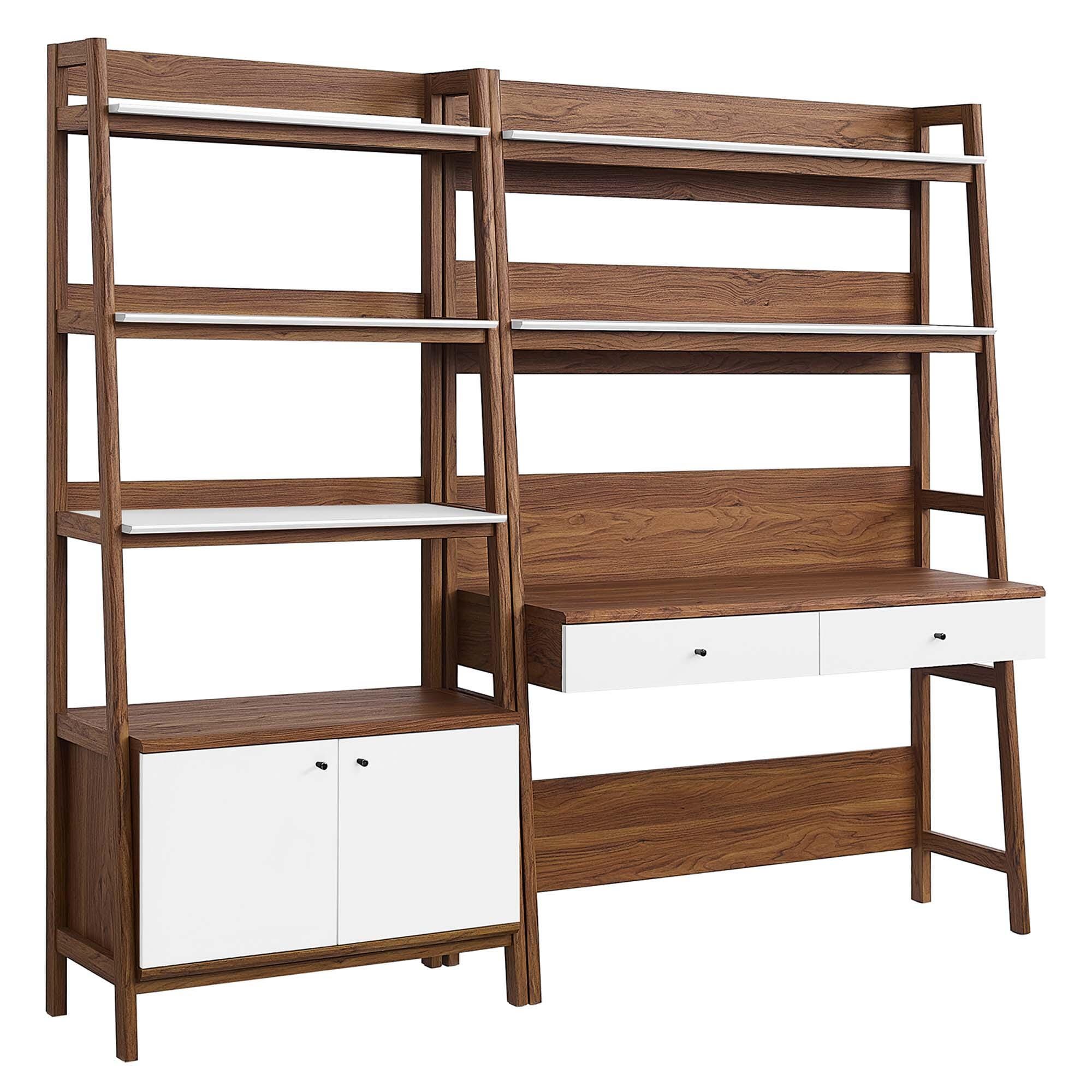 Modway Bixby Solid Home Office Desk and Bookcase, Walnut/White, large