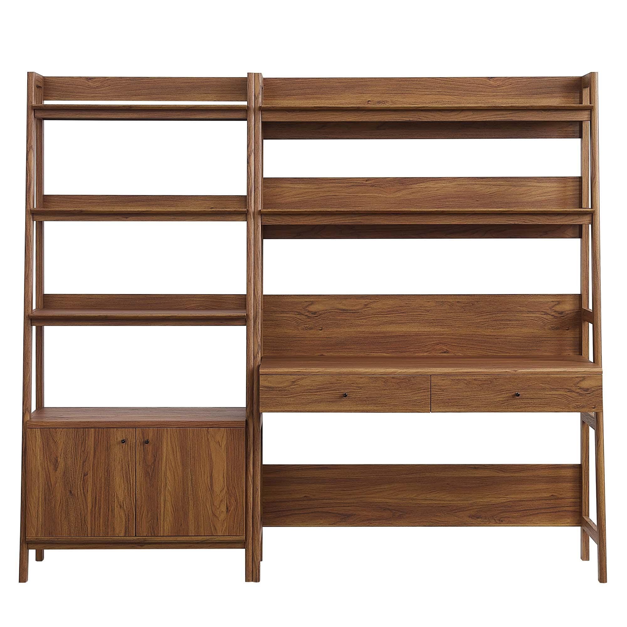 Modway Bixby Solid Home Office Desk and Bookcase, Walnut