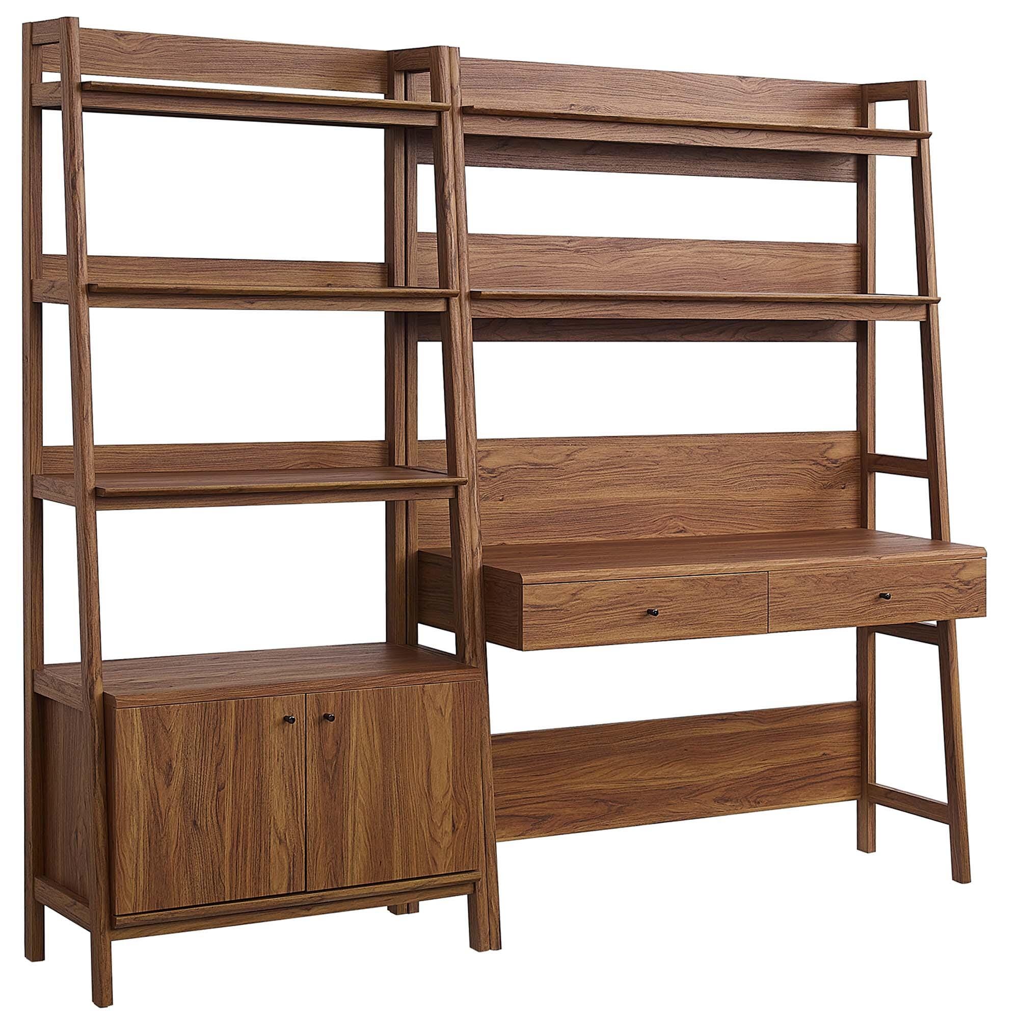 Modway Bixby Solid Home Office Desk and Bookcase, Walnut, large