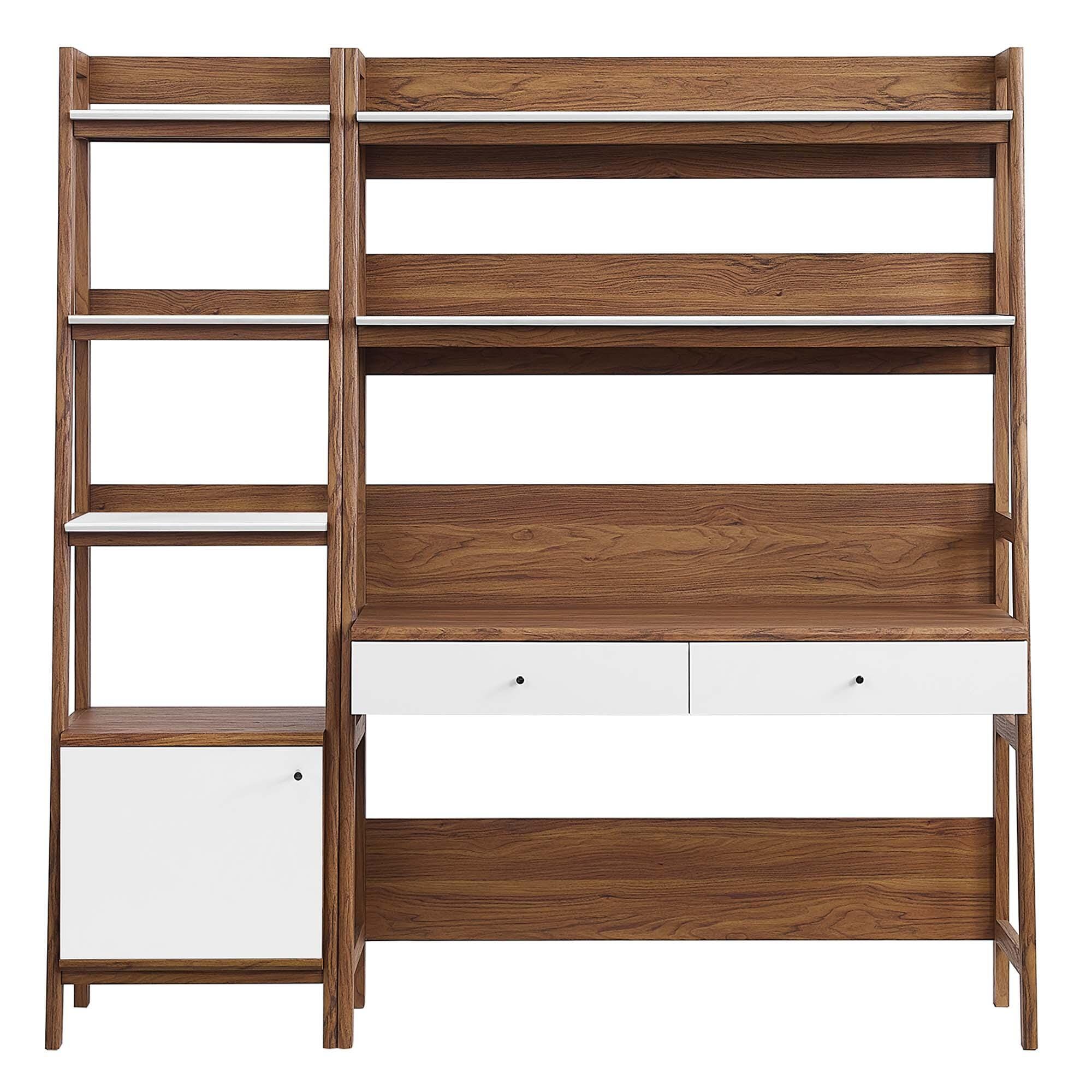 Modway Bixby Home Office Desk and Bookcase, Walnut/White, large