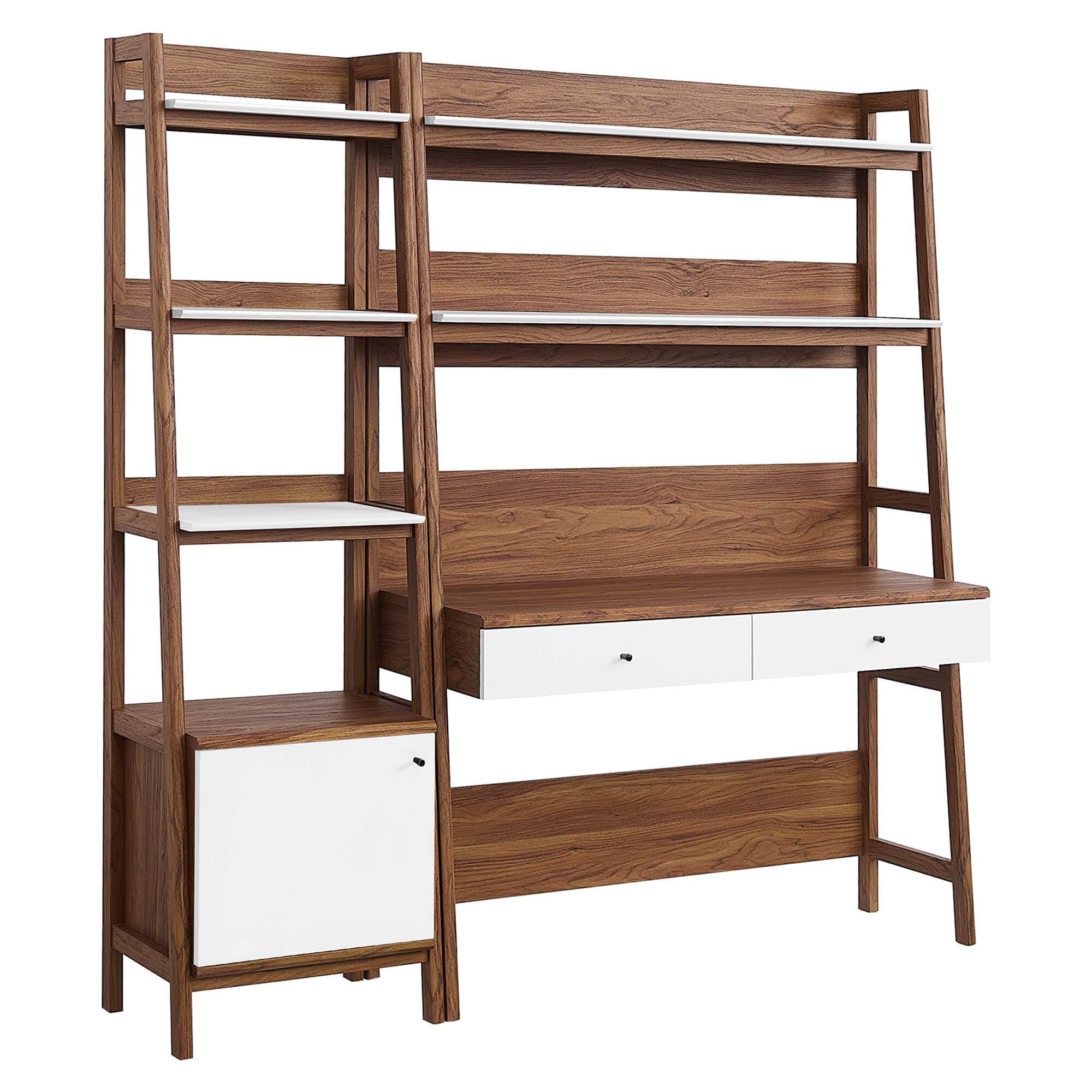 Modway Bixby Home Office Desk and Bookcase, Walnut/White, large