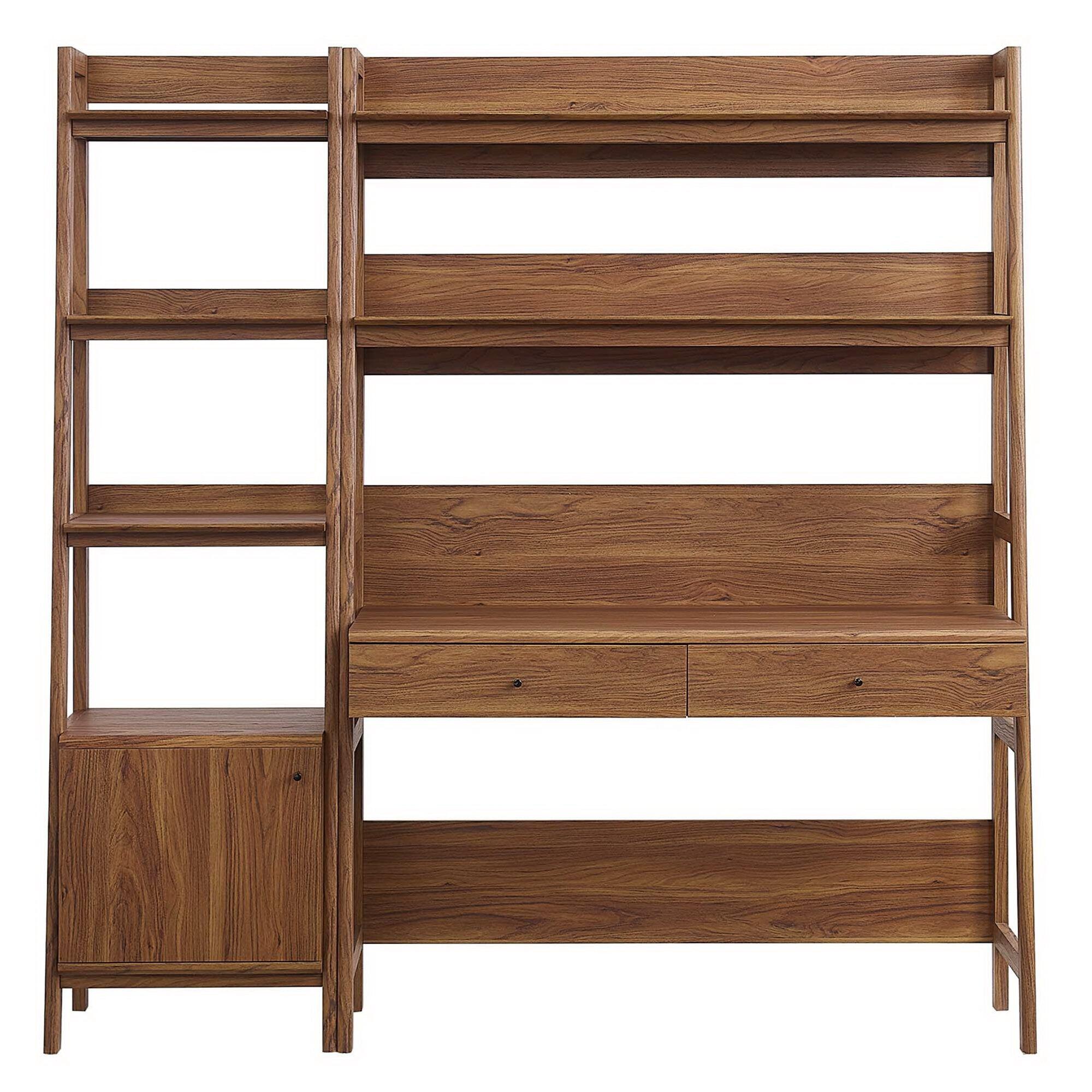 Modway Bixby Home Office Desk and Bookcase, Walnut