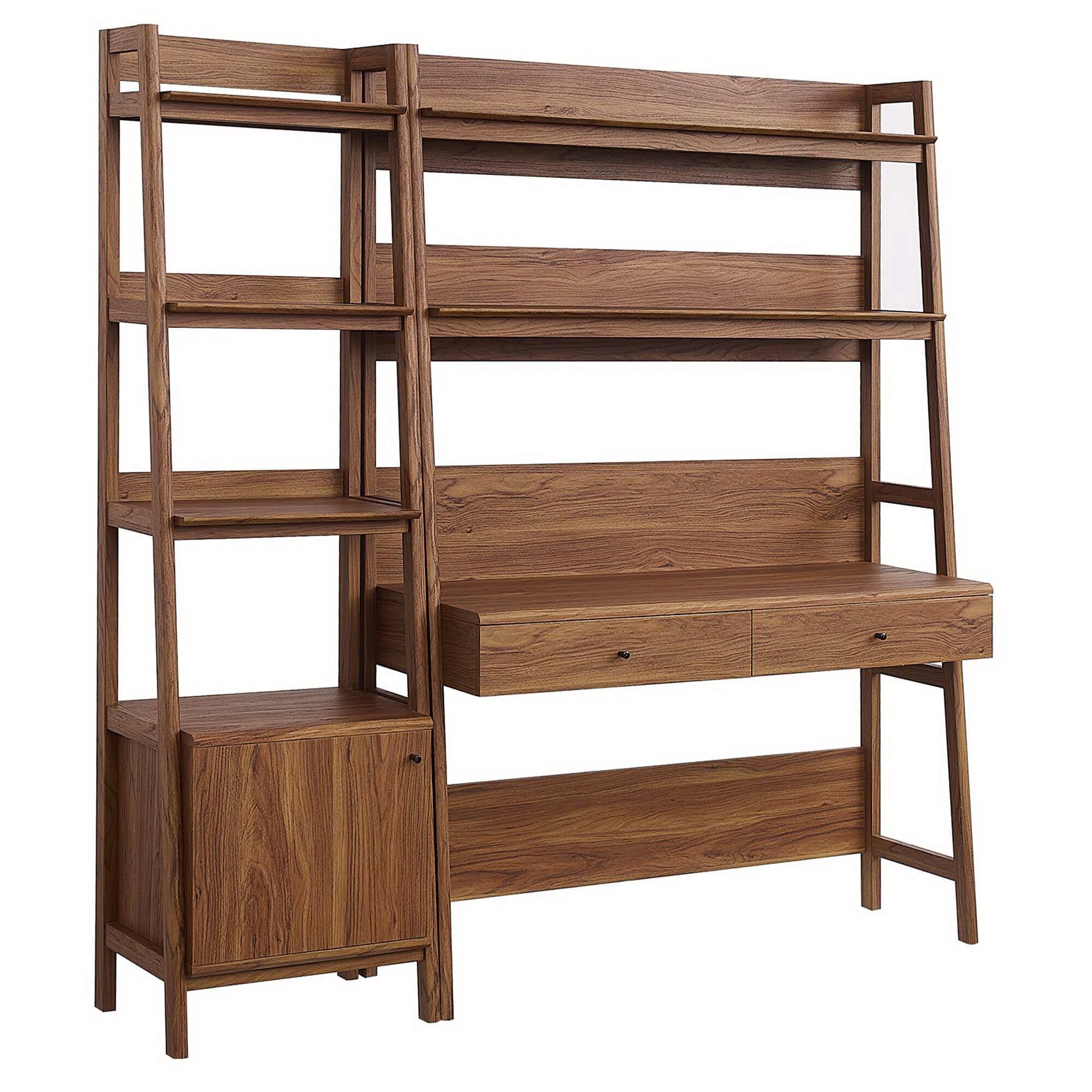 Modway Bixby Home Office Desk and Bookcase, Walnut, large
