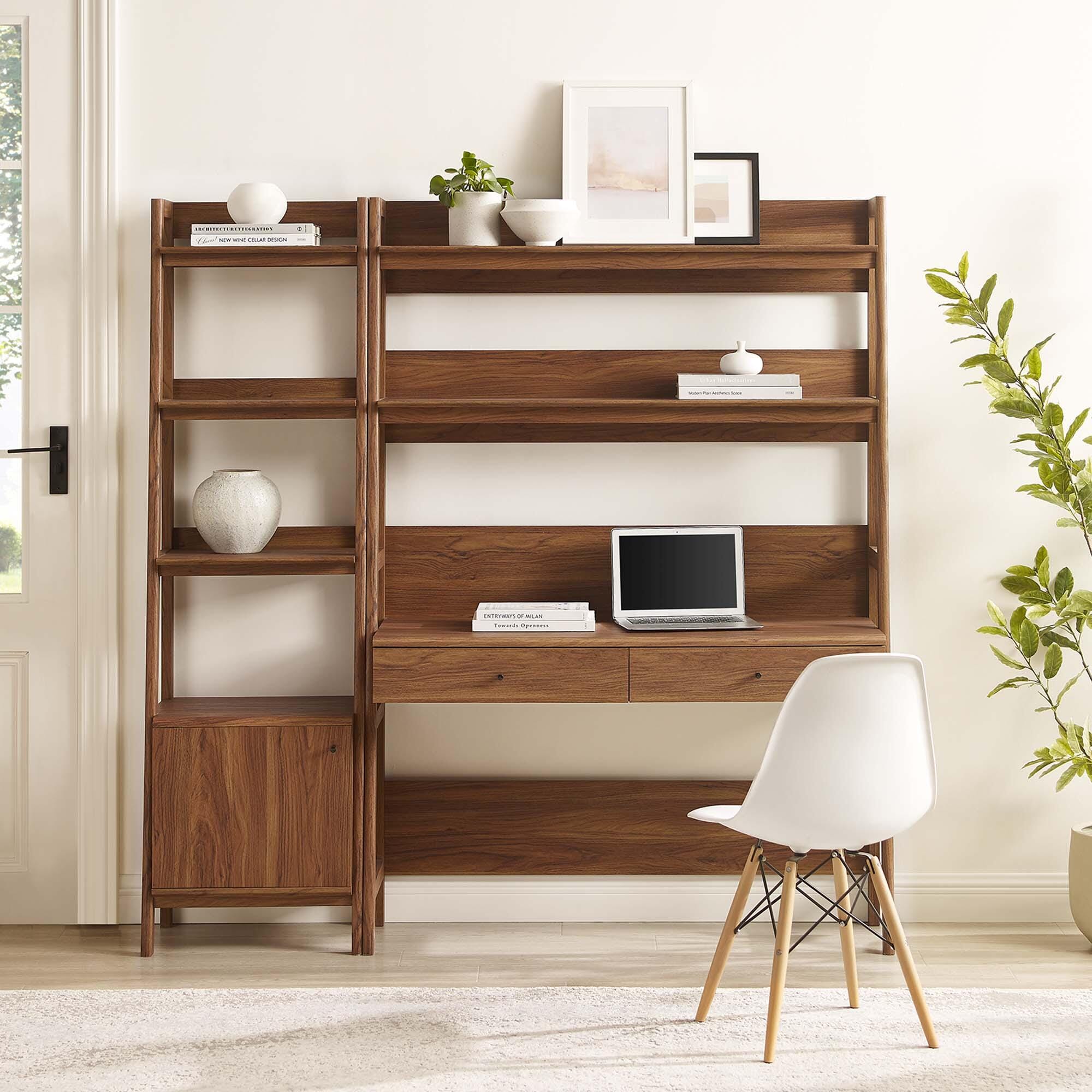 Modway Bixby Home Office Desk and Bookcase, Walnut, large