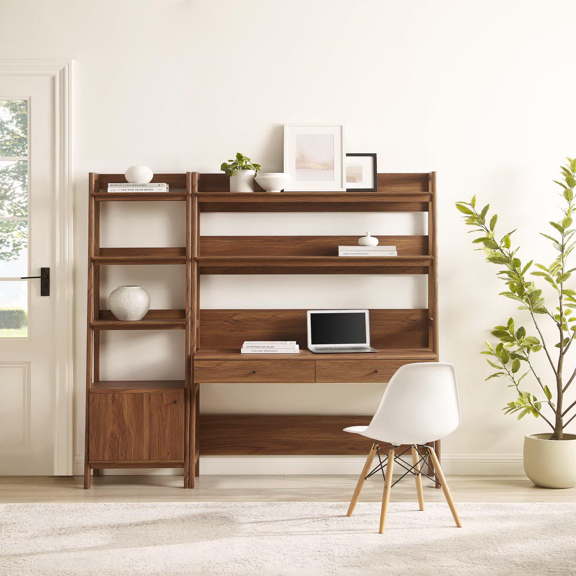 Modway Bixby Home Office Desk and Bookcase, Walnut, large