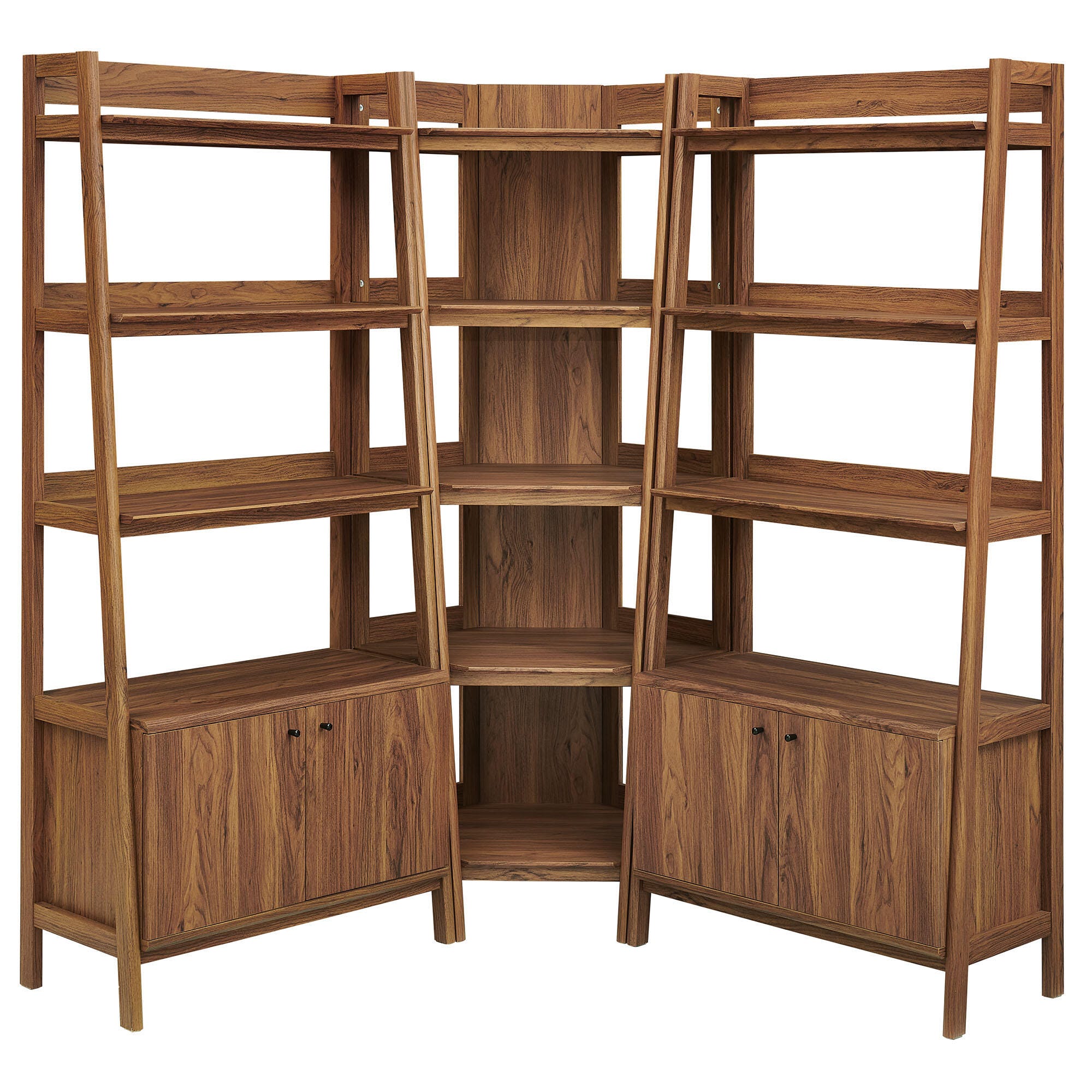 Modway Bixby 71" Corner Wide Bookcase Set, Walnut