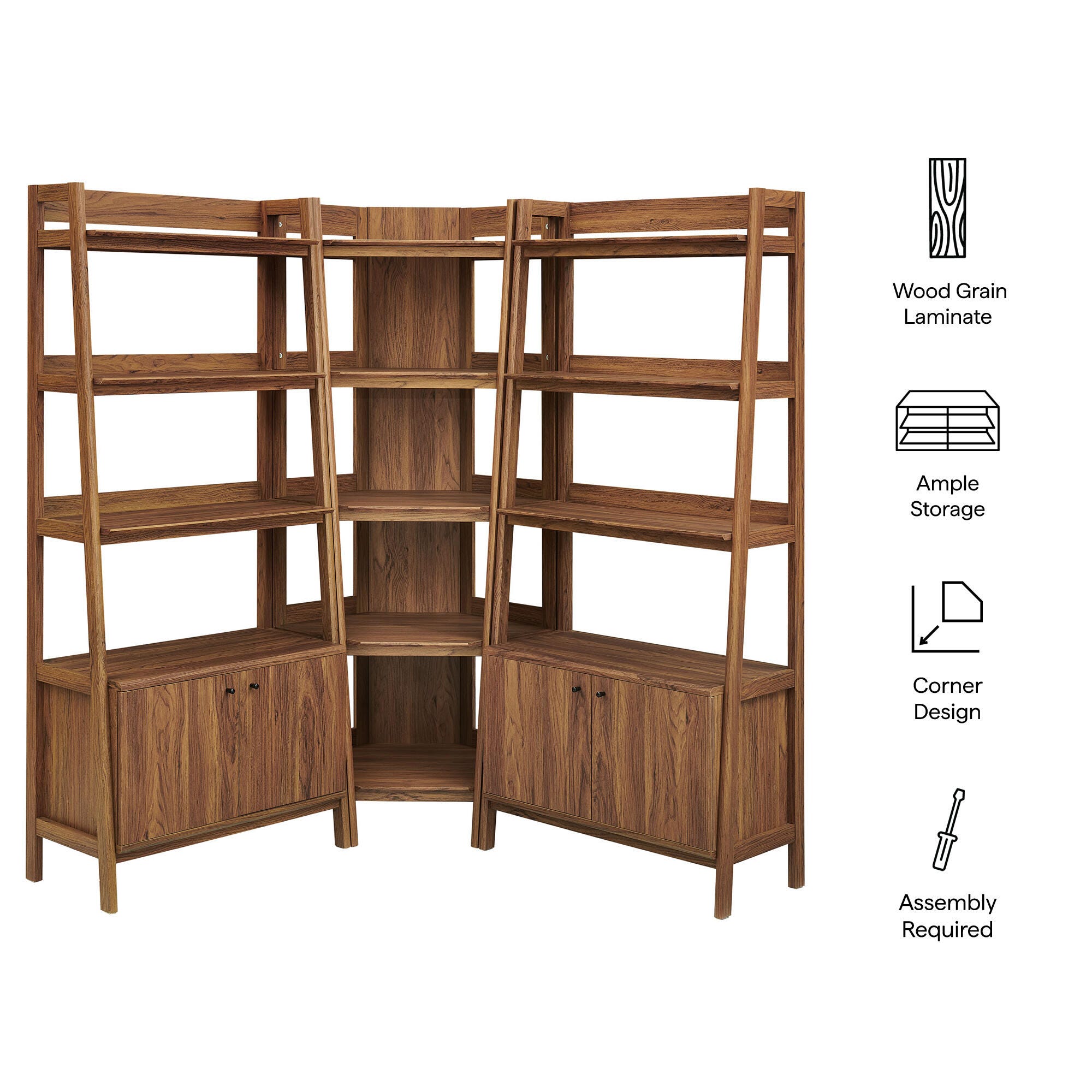 Modway Bixby 71" Corner Wide Bookcase Set, , large