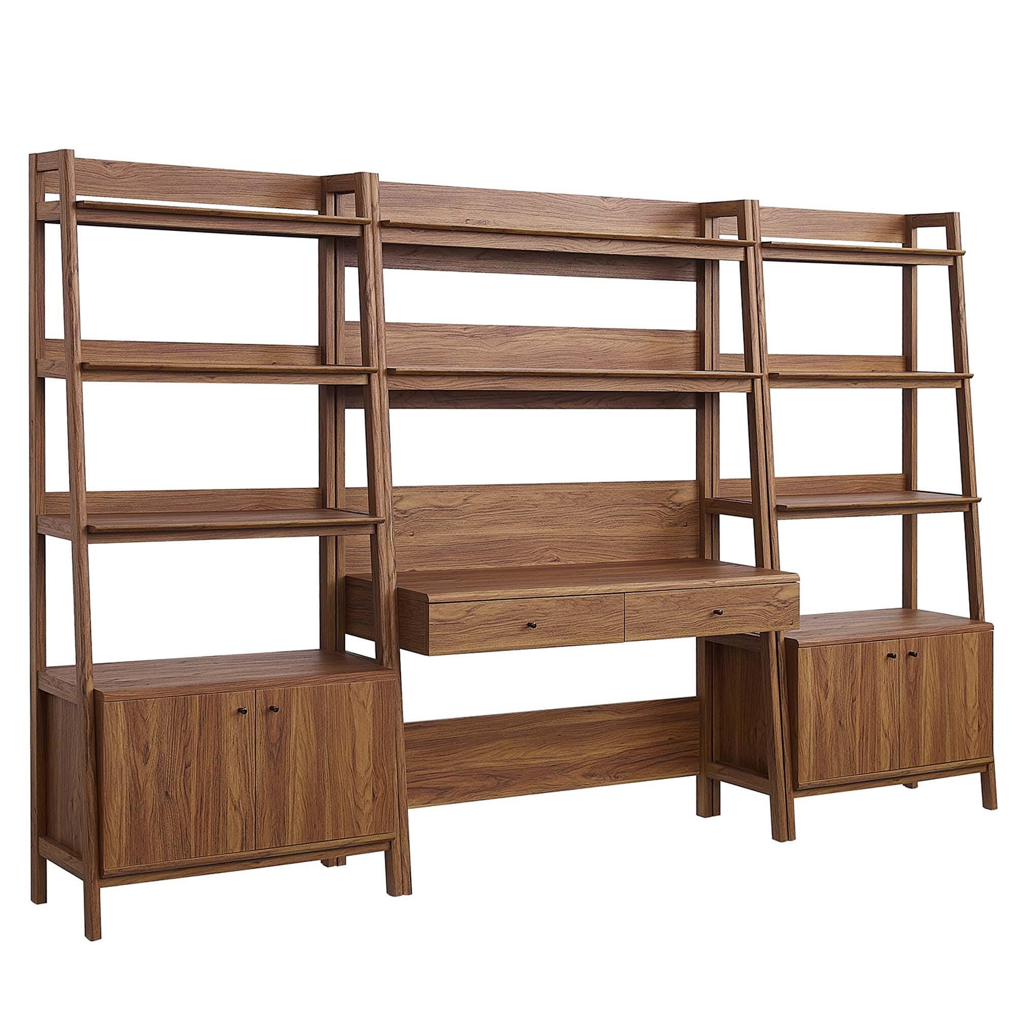 Modway Bixby Home Office Desk and Bookcase, Walnut, large