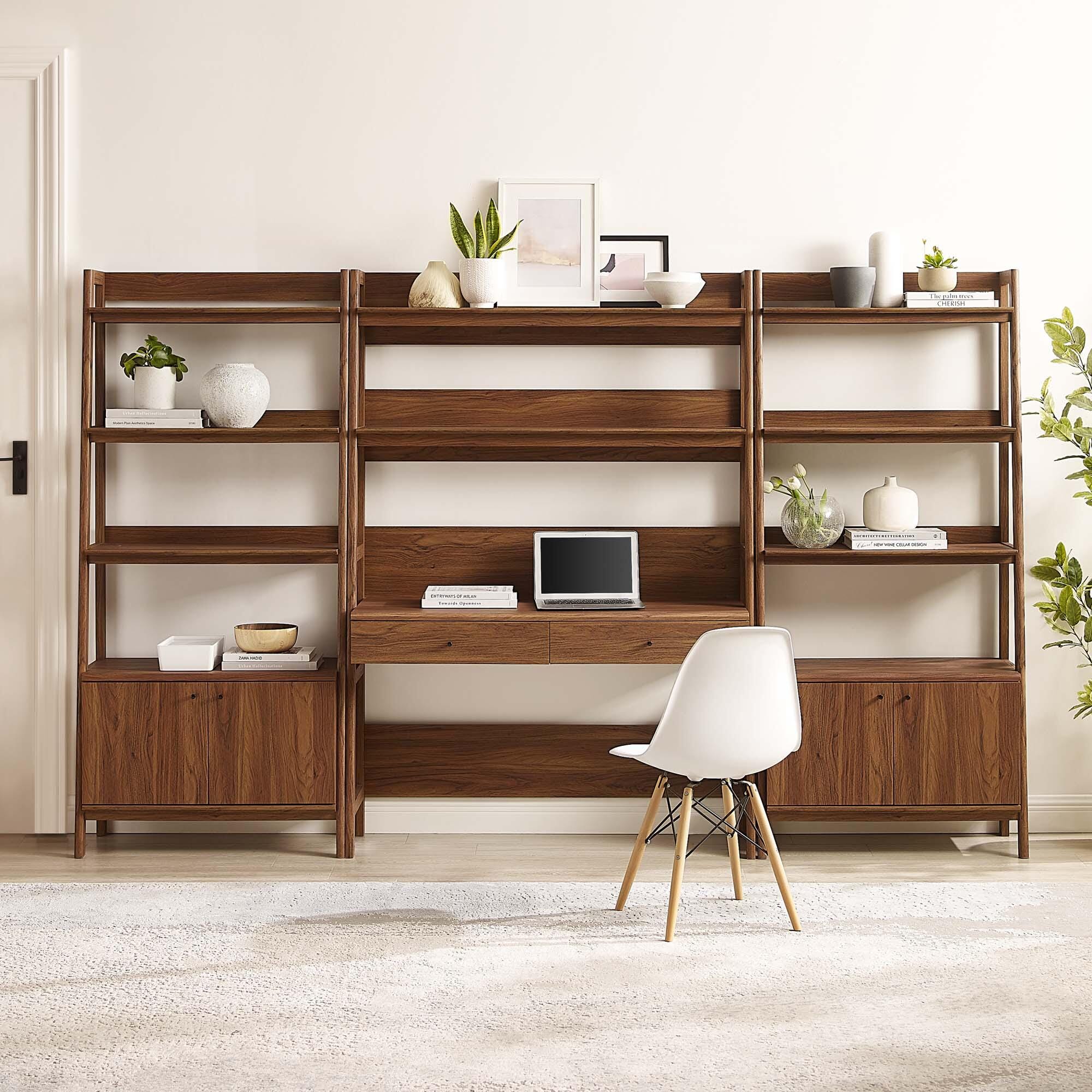 Modway Bixby Home Office Desk and Bookcase, Walnut, large