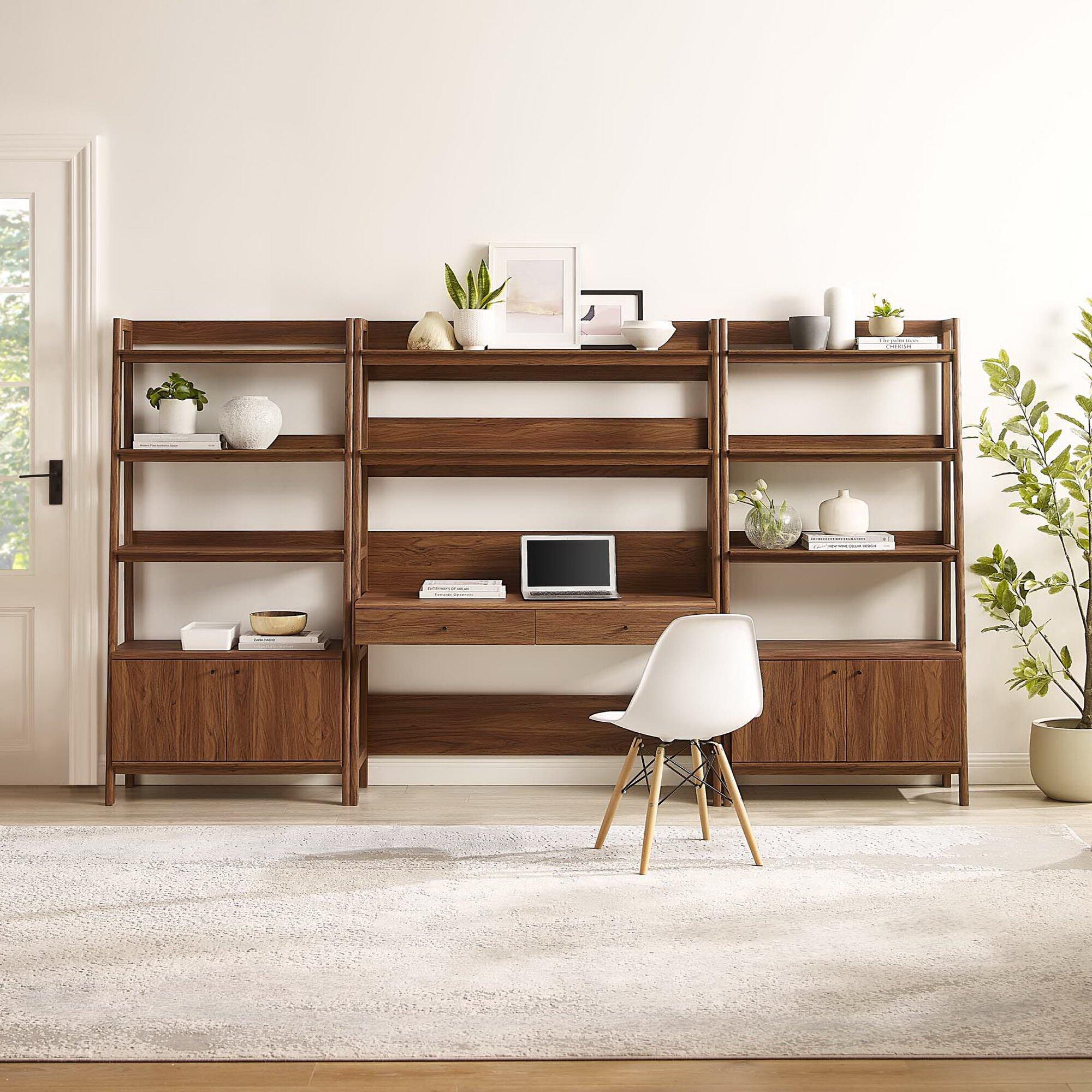 Modway Bixby Home Office Desk and Bookcase, Walnut, large