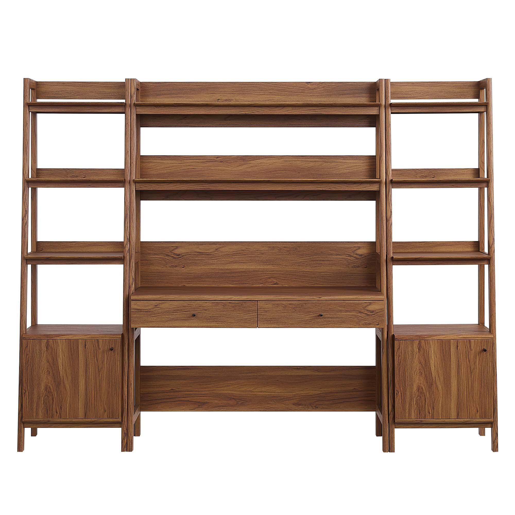 Modway Bixby Tiered Home Office Desk and Bookcase, Walnut