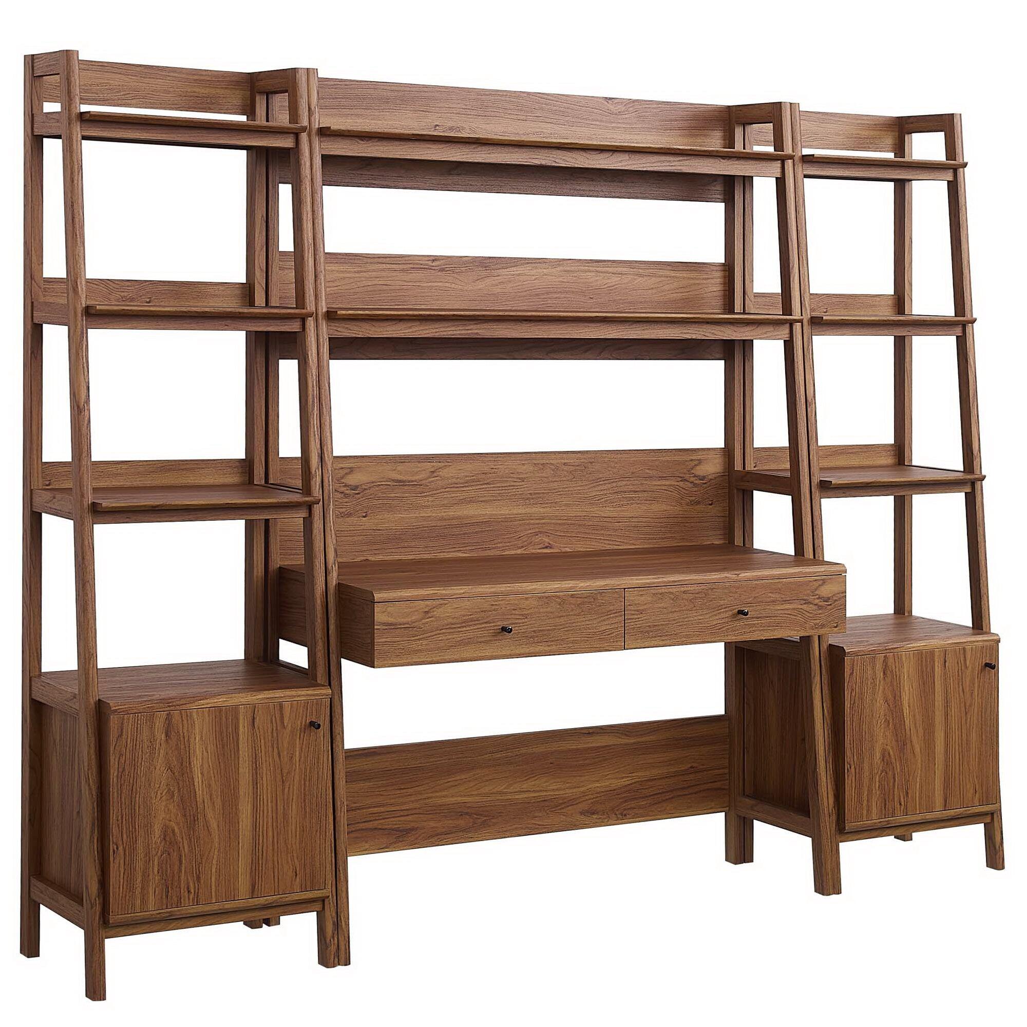 Modway Bixby Tiered Home Office Desk and Bookcase, Walnut, large