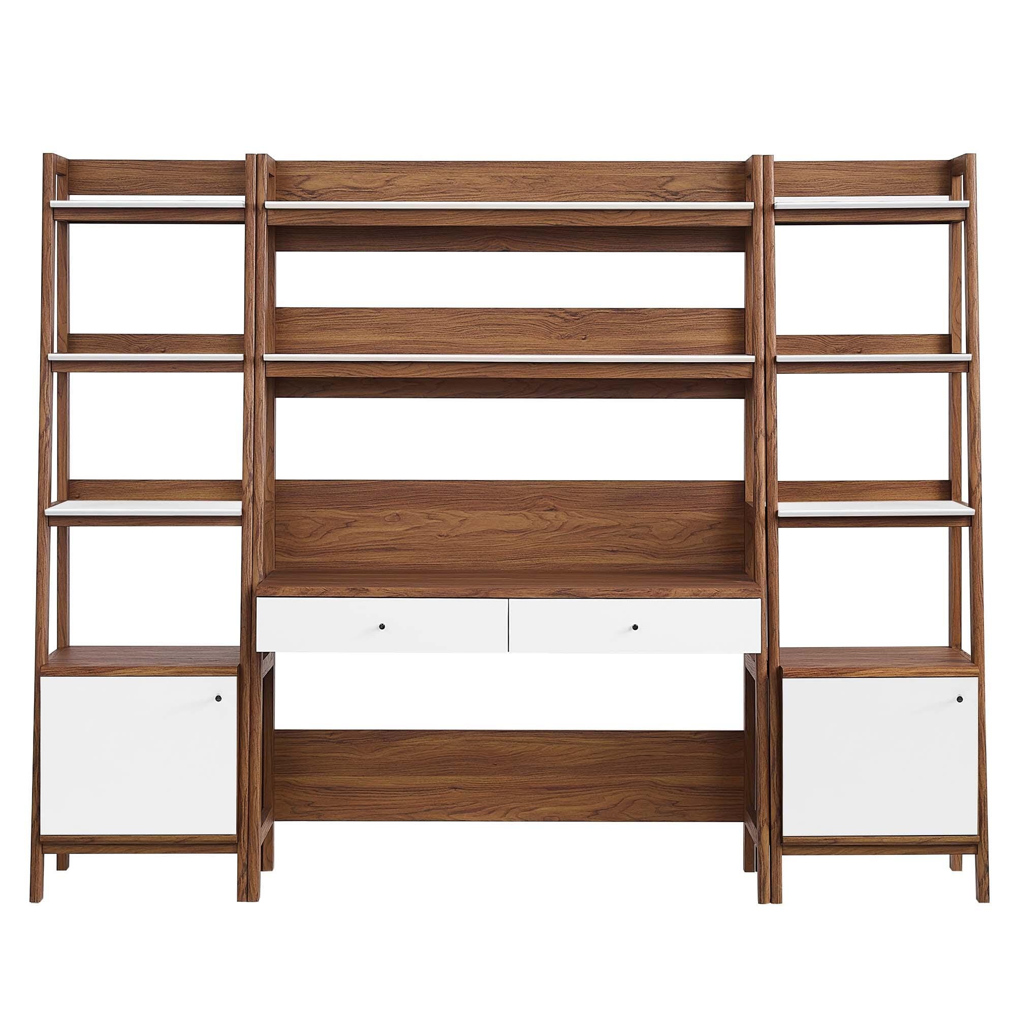 Modway Bixby Tiered Home Office Desk and Bookcase, Walnut/White, large