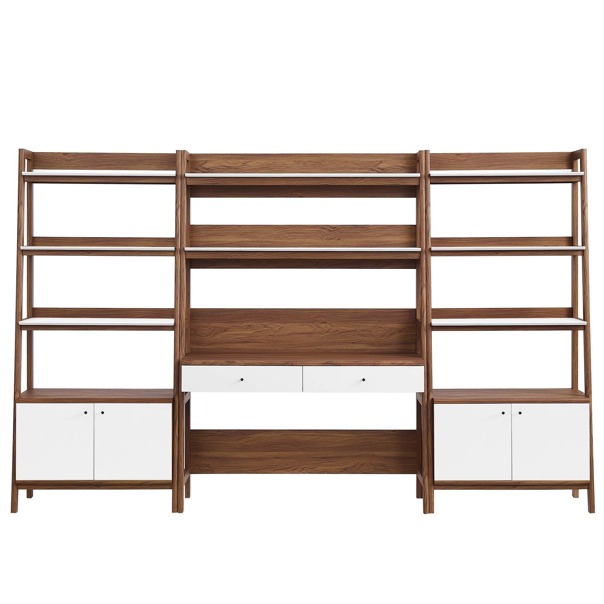 Modway Bixby Home Office Desk and Bookcase, Walnut/White, large