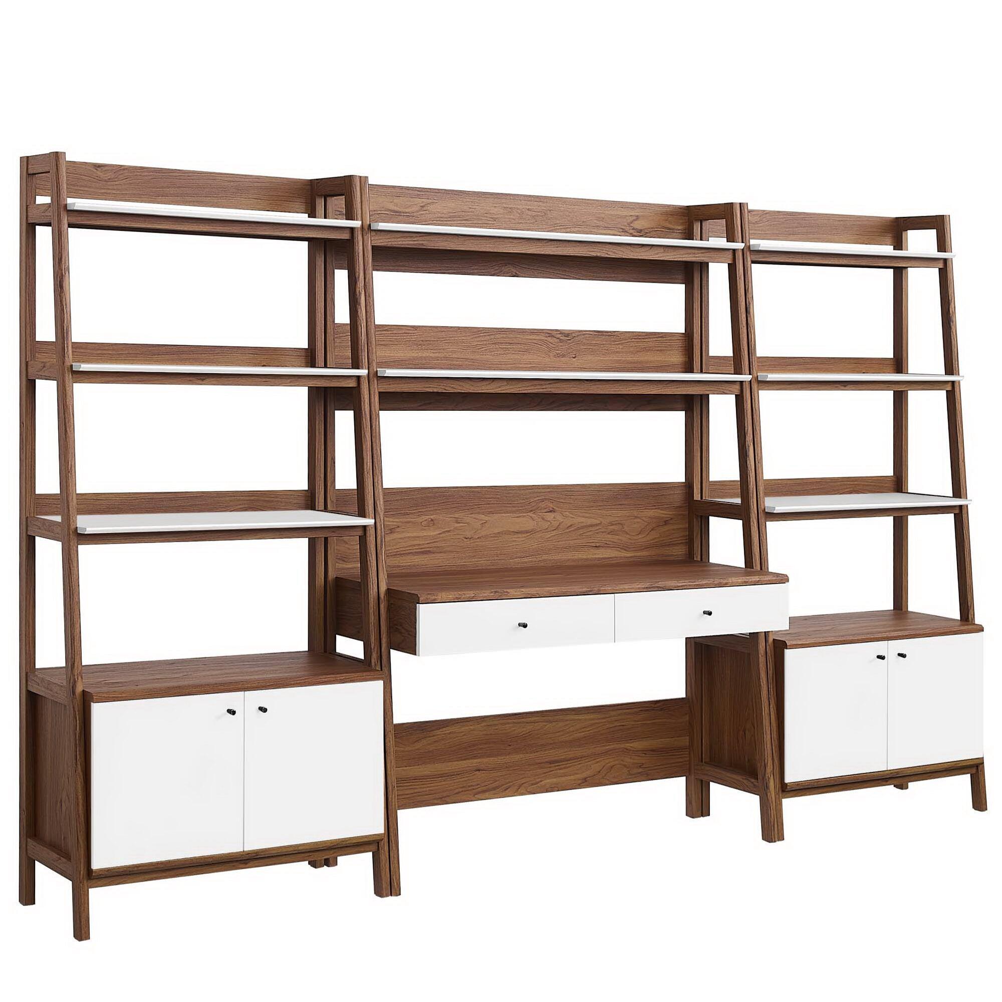 Modway Bixby Home Office Desk and Bookcase, Walnut/White, large