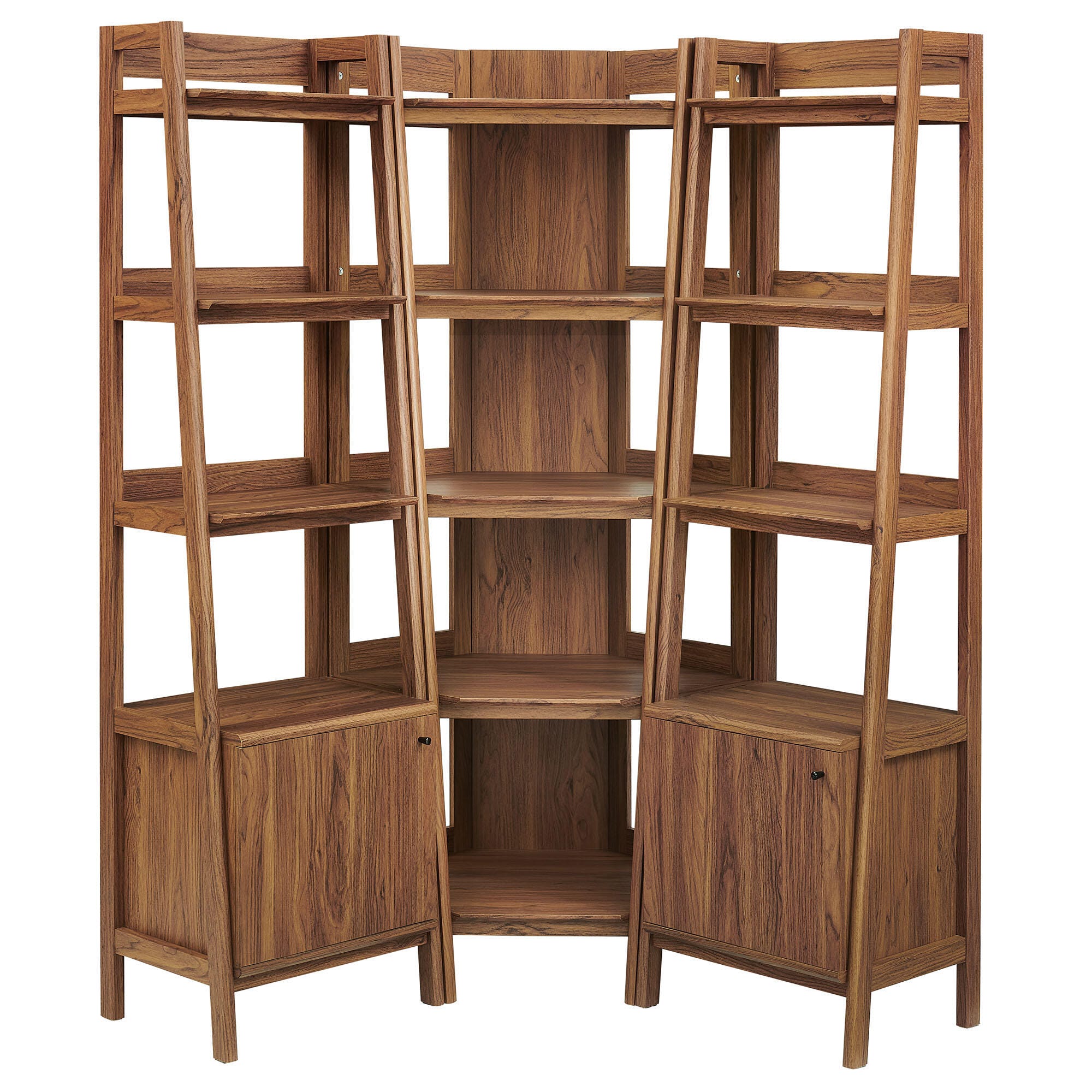 Modway Bixby 71" Corner Narrow Bookcase Set, Walnut