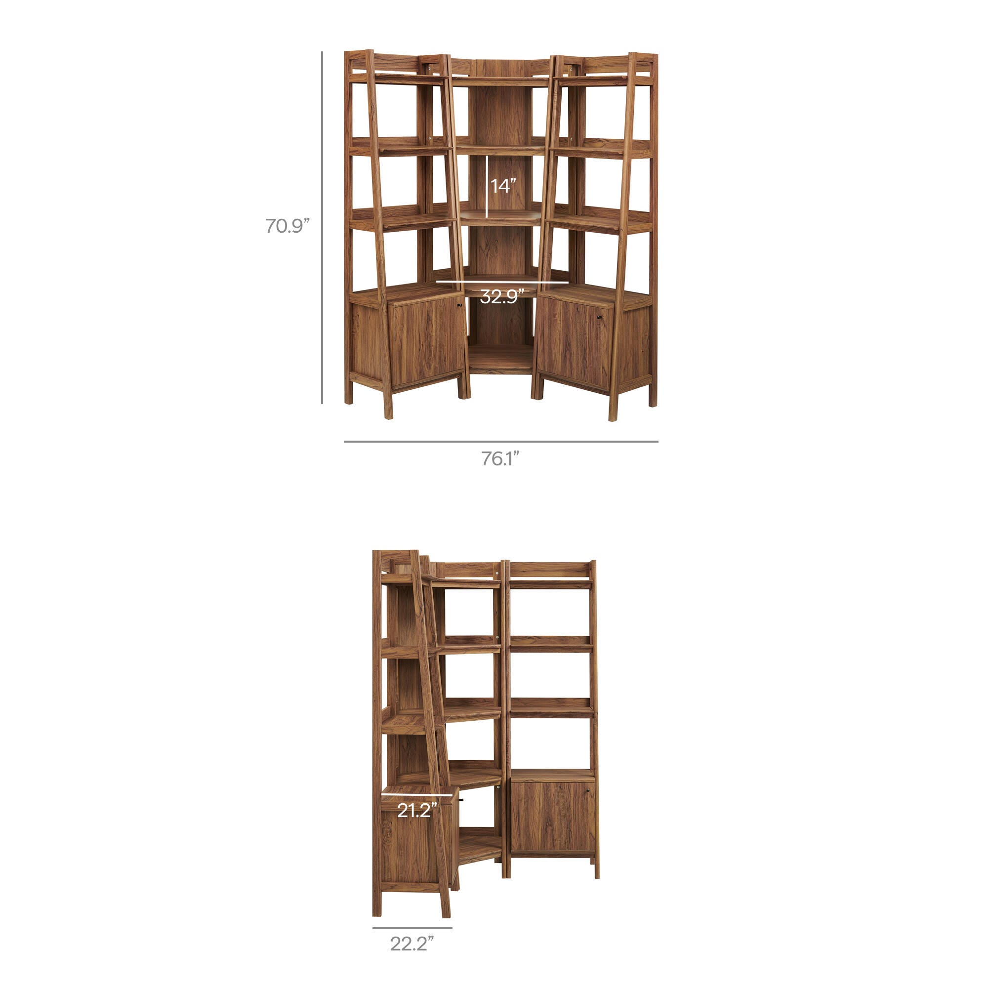 Modway Bixby 71" Corner Narrow Bookcase Set, , large
