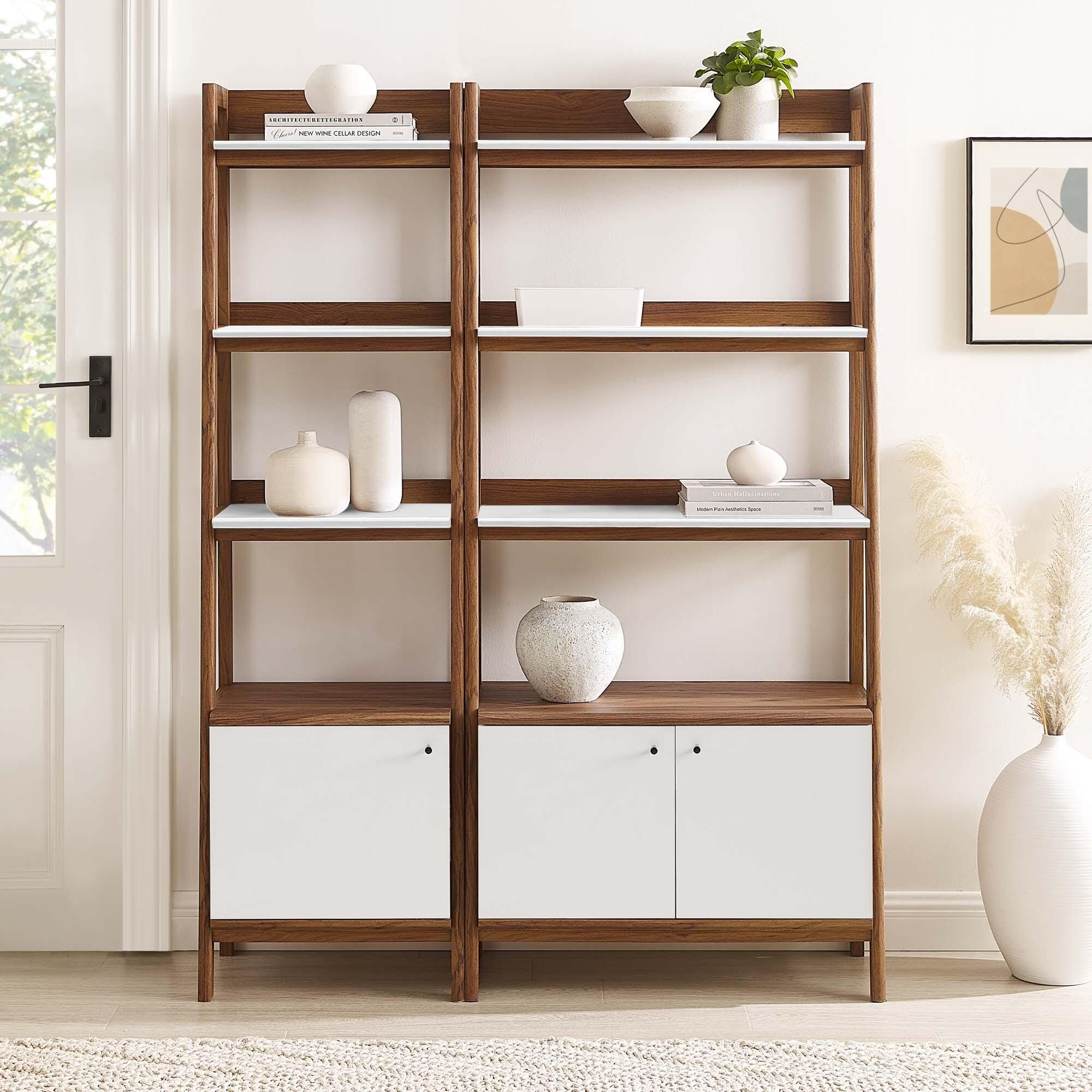 Modway Bixby 71" Bookcase, Walnut/White, large