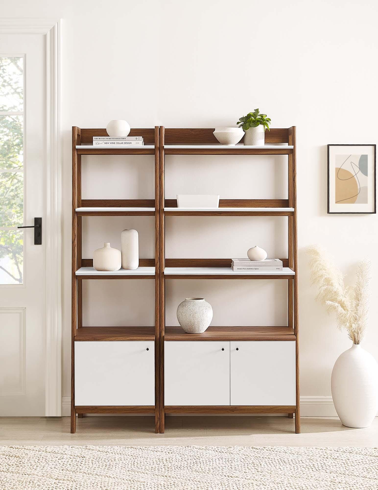 Modway Bixby 71" Bookcase, Walnut/White, large
