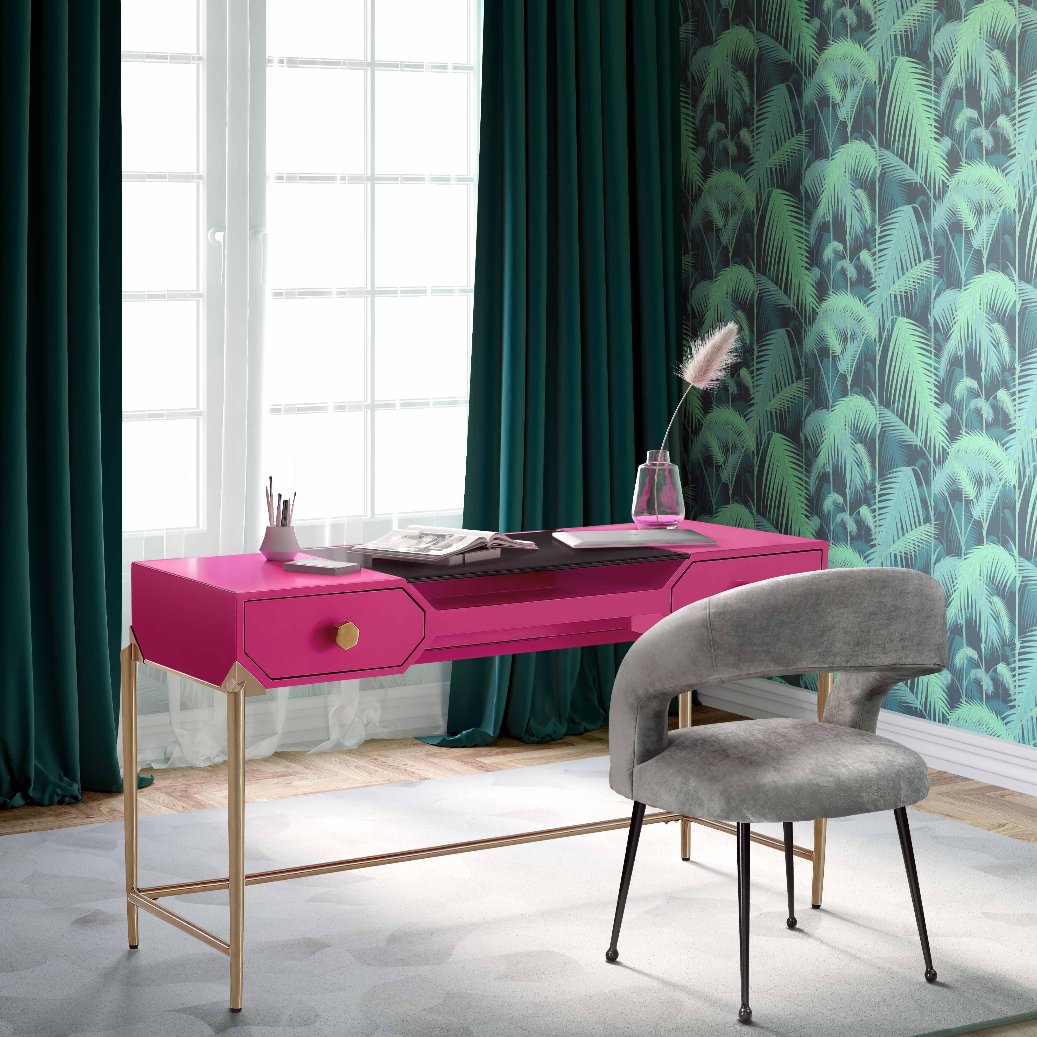 TOV Furniture Bajo Pink Lacquer Desk, Pink, rollover