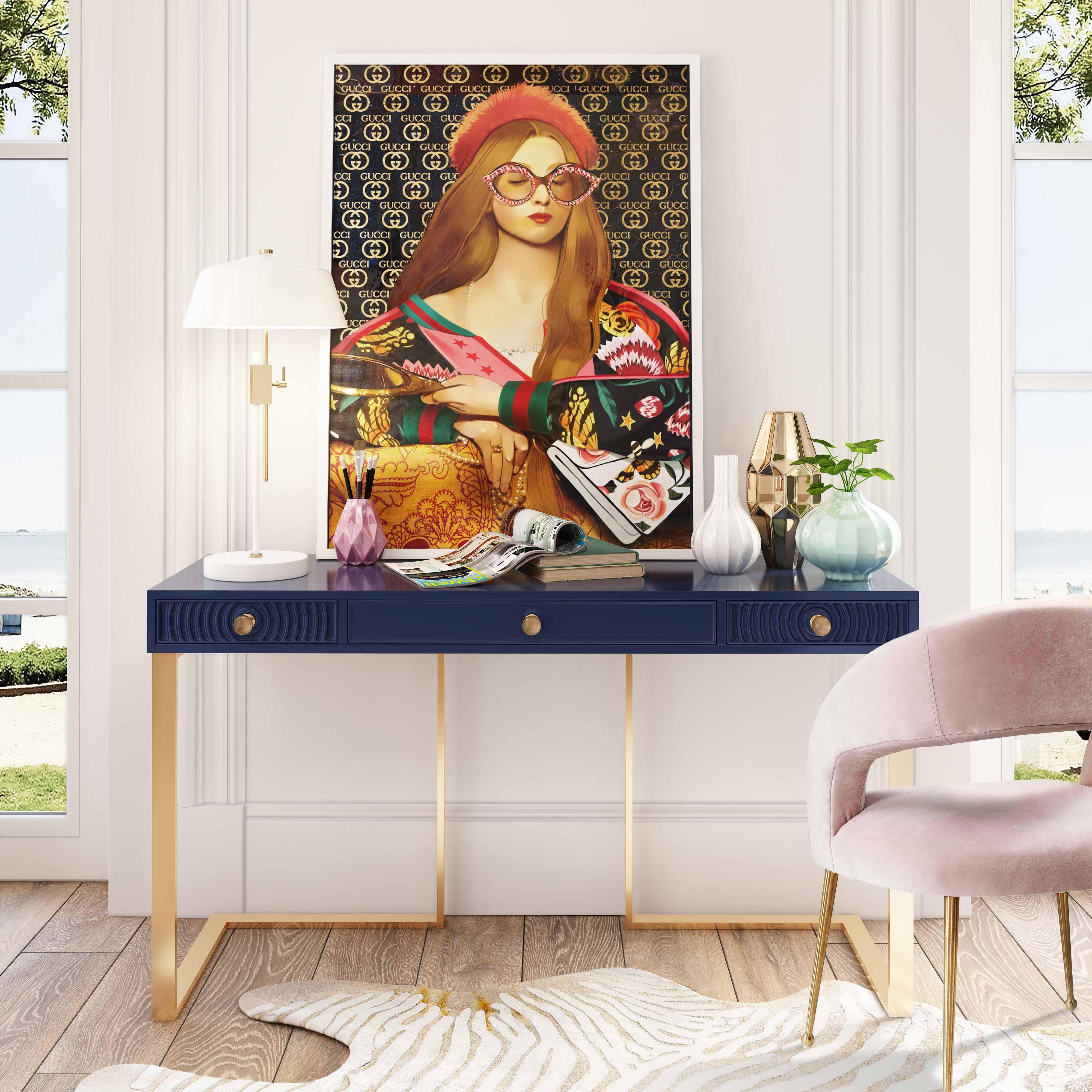TOV Furniture Janie Blue Lacquer Desk | Ashley