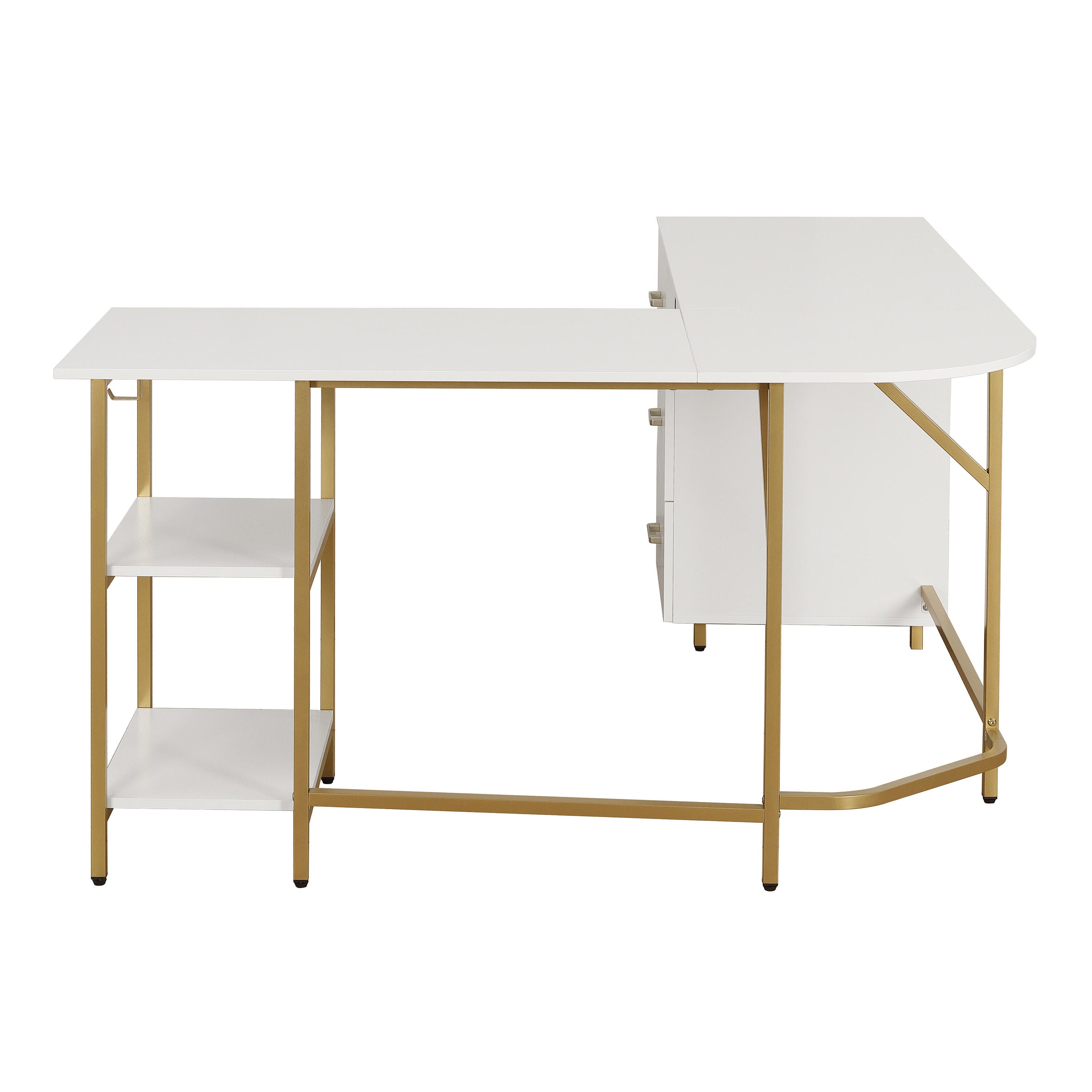 Techni Mobili L-Shape Home Office Desk with Storage, Gold, Gold, large