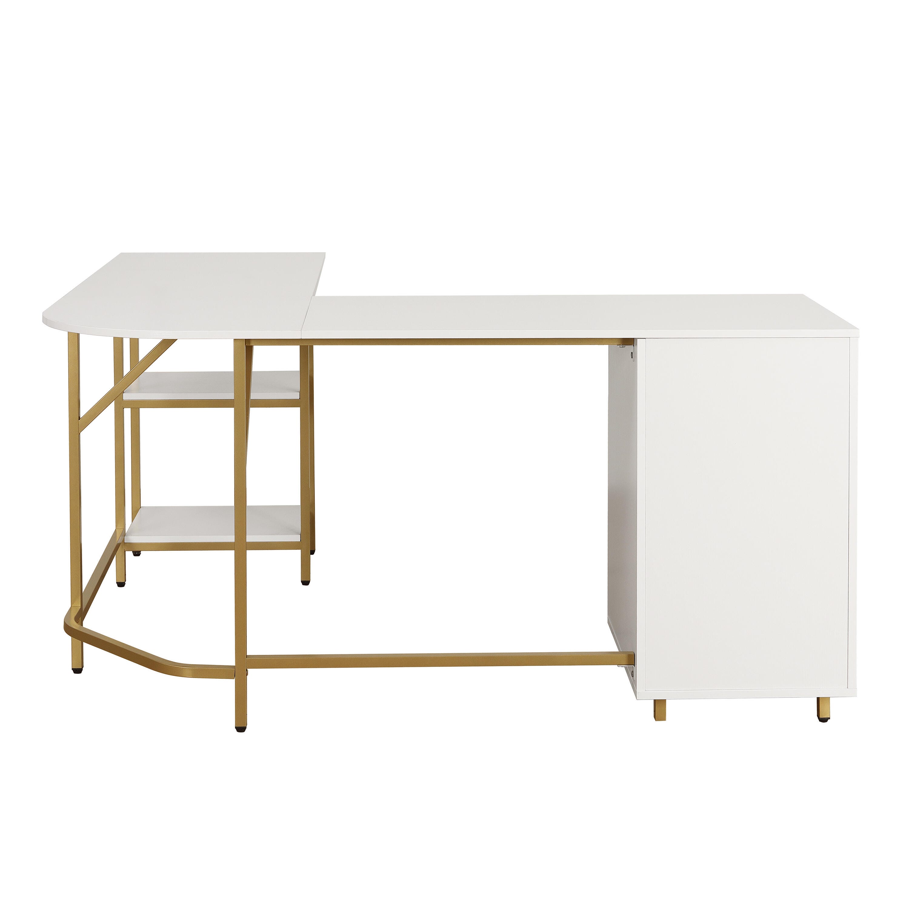 Techni Mobili L-Shape Home Office Desk with Storage, Gold, Gold, large