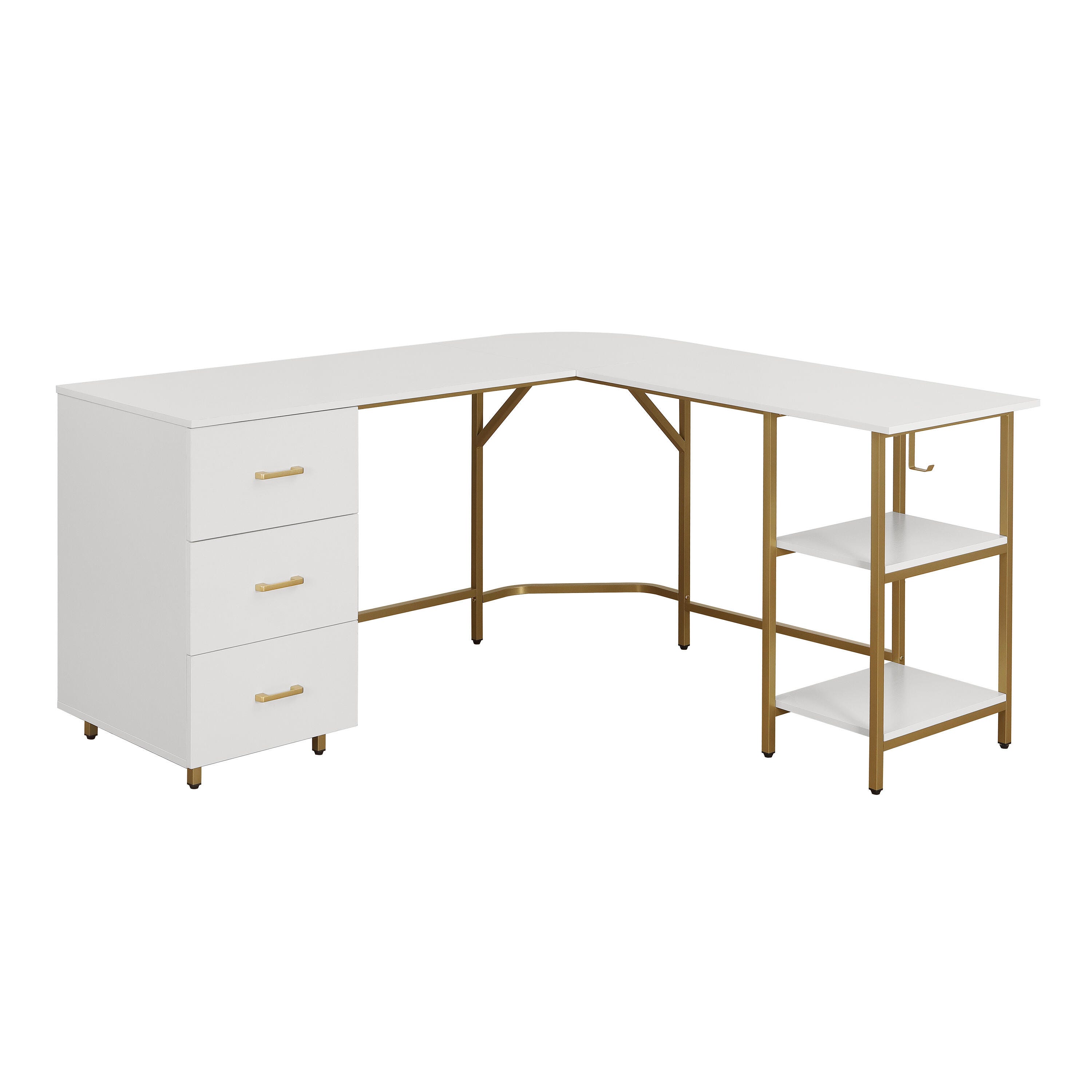 Techni Mobili L-Shape Home Office Desk with Storage, Gold, Gold, large