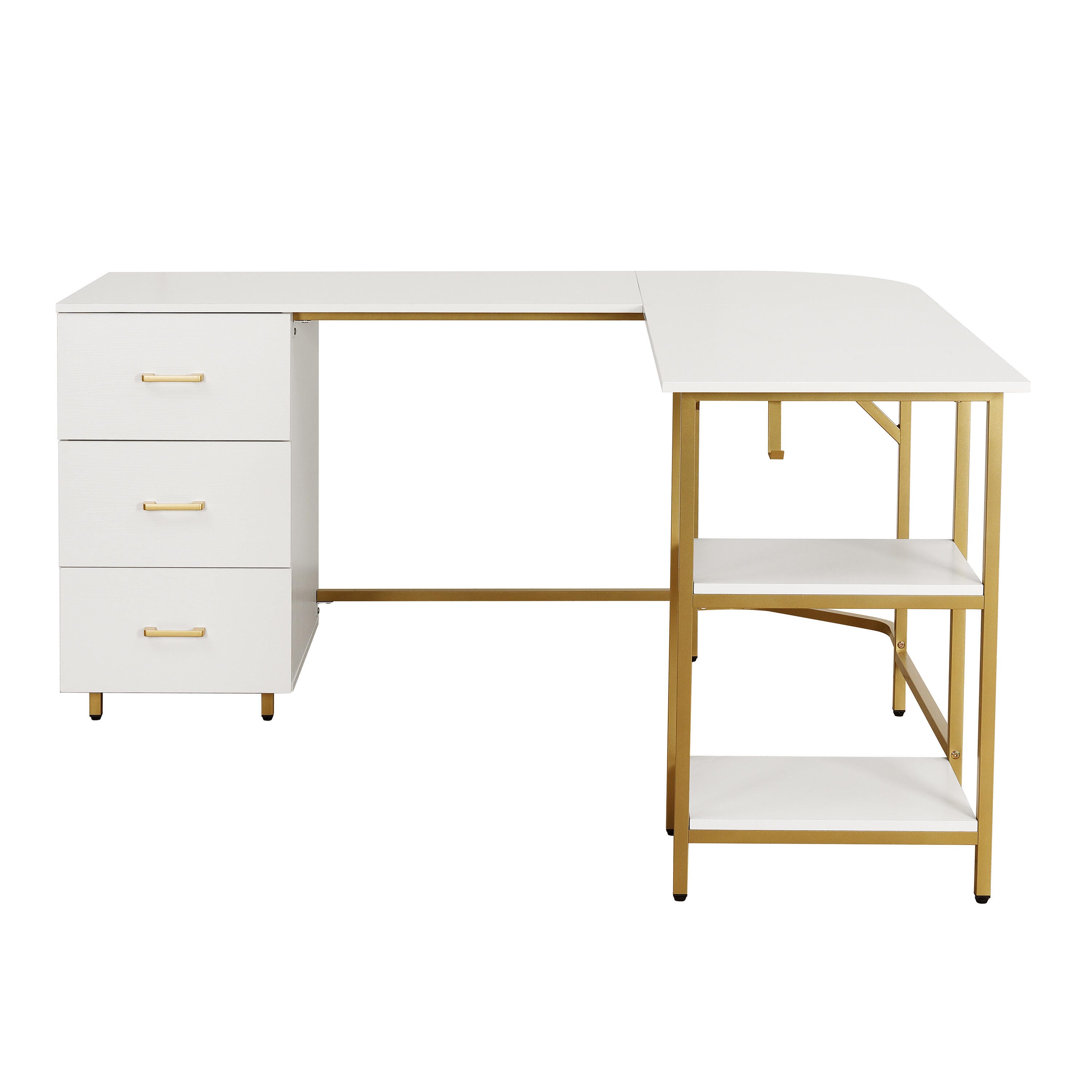 Techni Mobili L-Shape Home Office Desk with Storage, Gold, Gold, large
