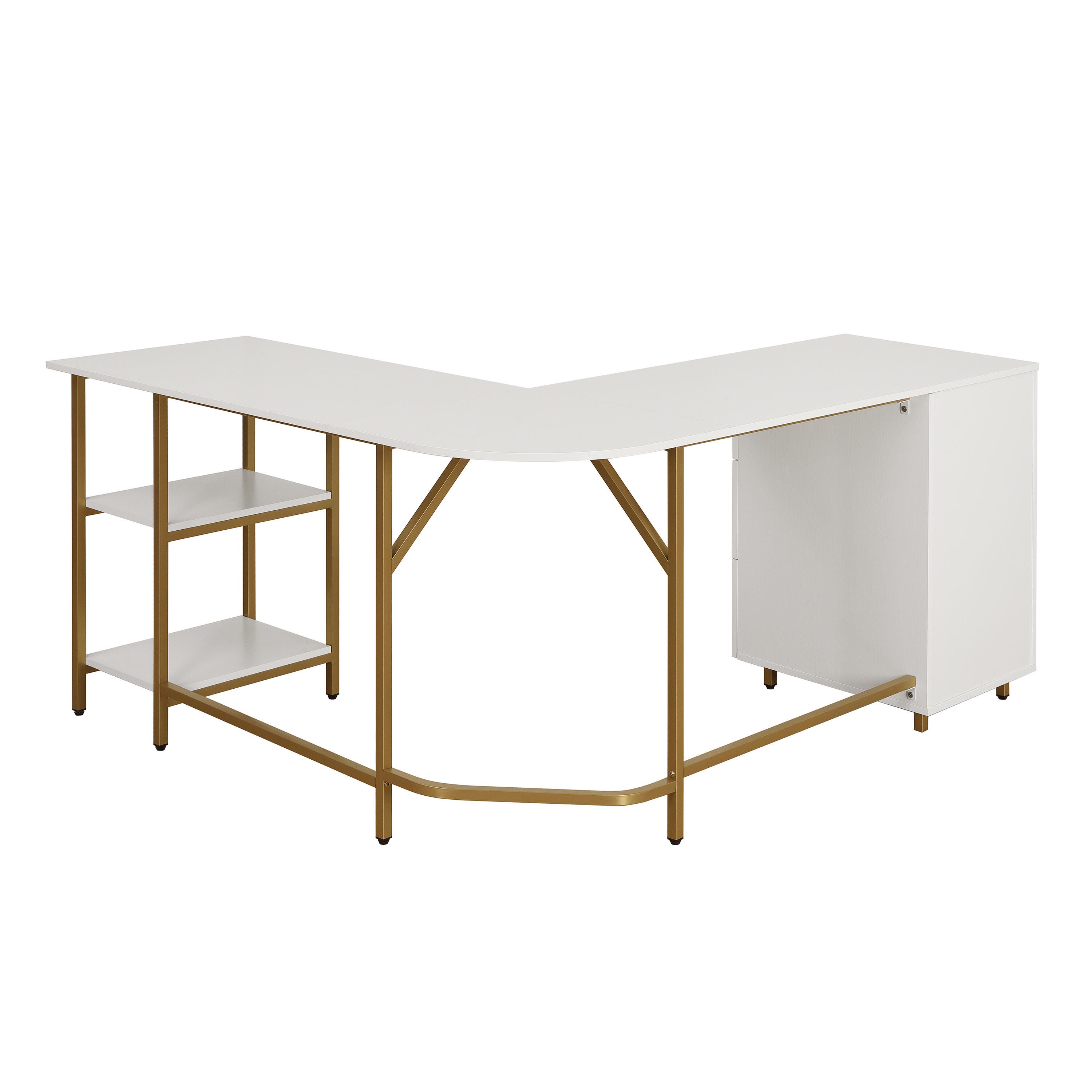 Techni Mobili L-Shape Home Office Desk with Storage, Gold, Gold, large