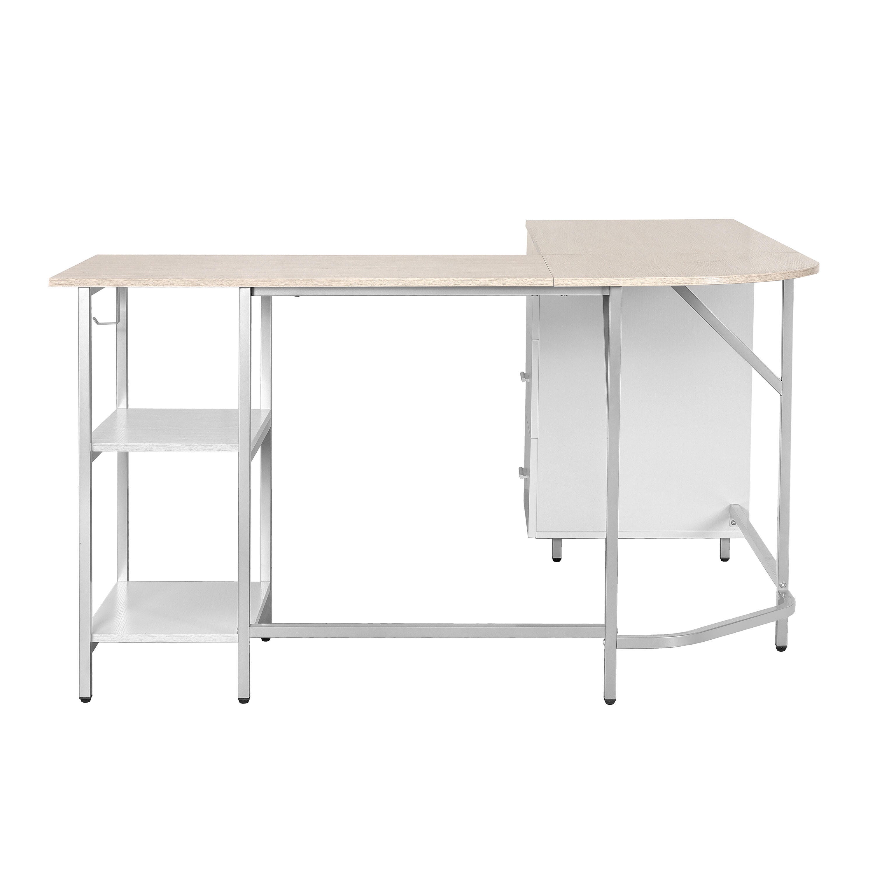 Techni Mobili L-Shape Home Office Desk with Storage, Sand, Sand, large