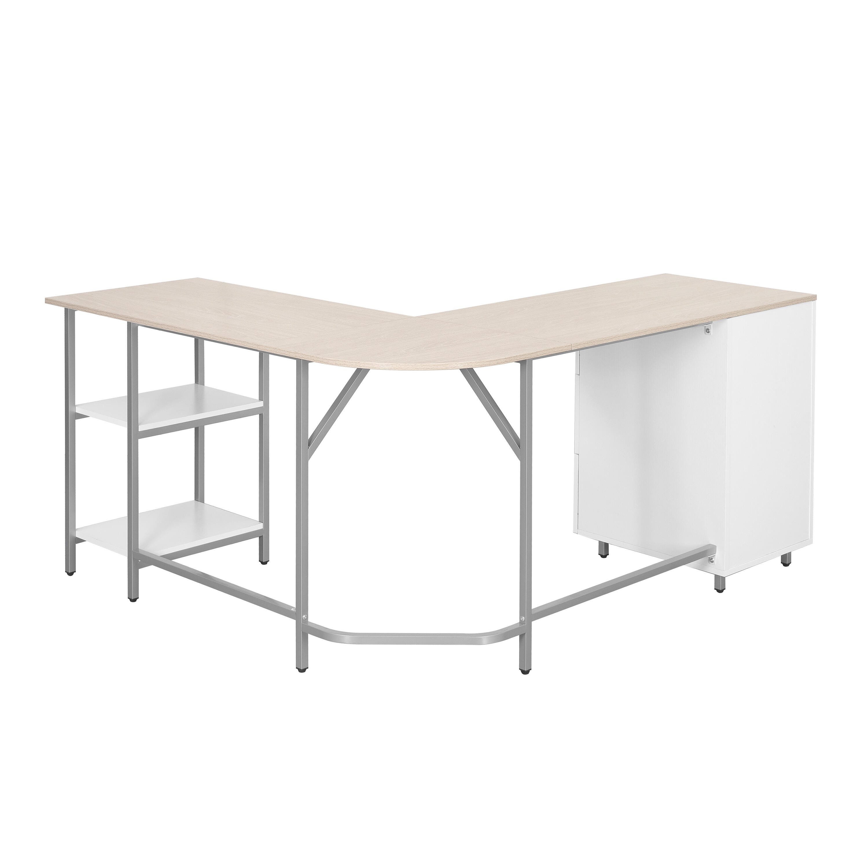 Techni Mobili L-Shape Home Office Desk with Storage, Sand, Sand, large