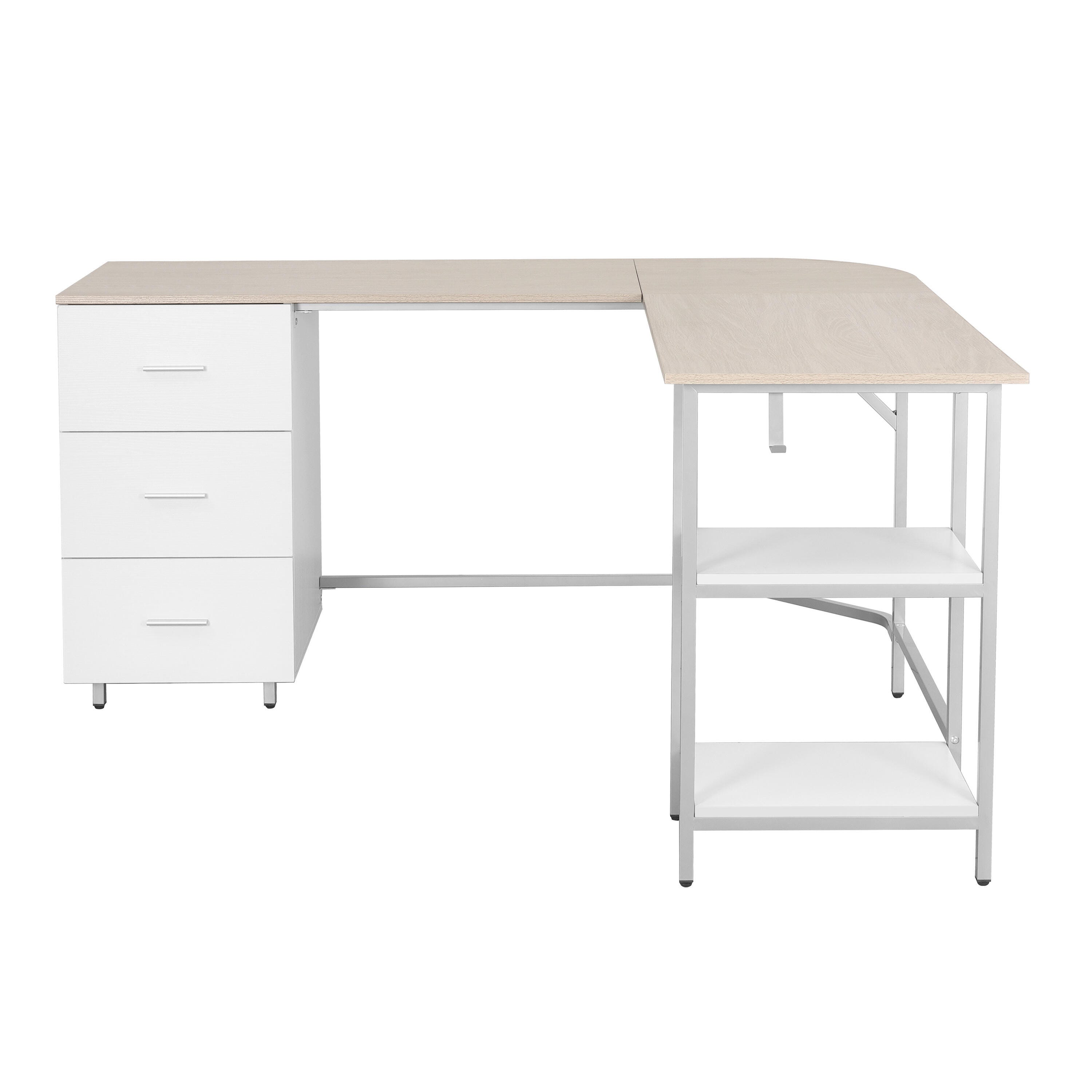 Techni Mobili L-Shape Home Office Desk with Storage, Sand, Sand, large