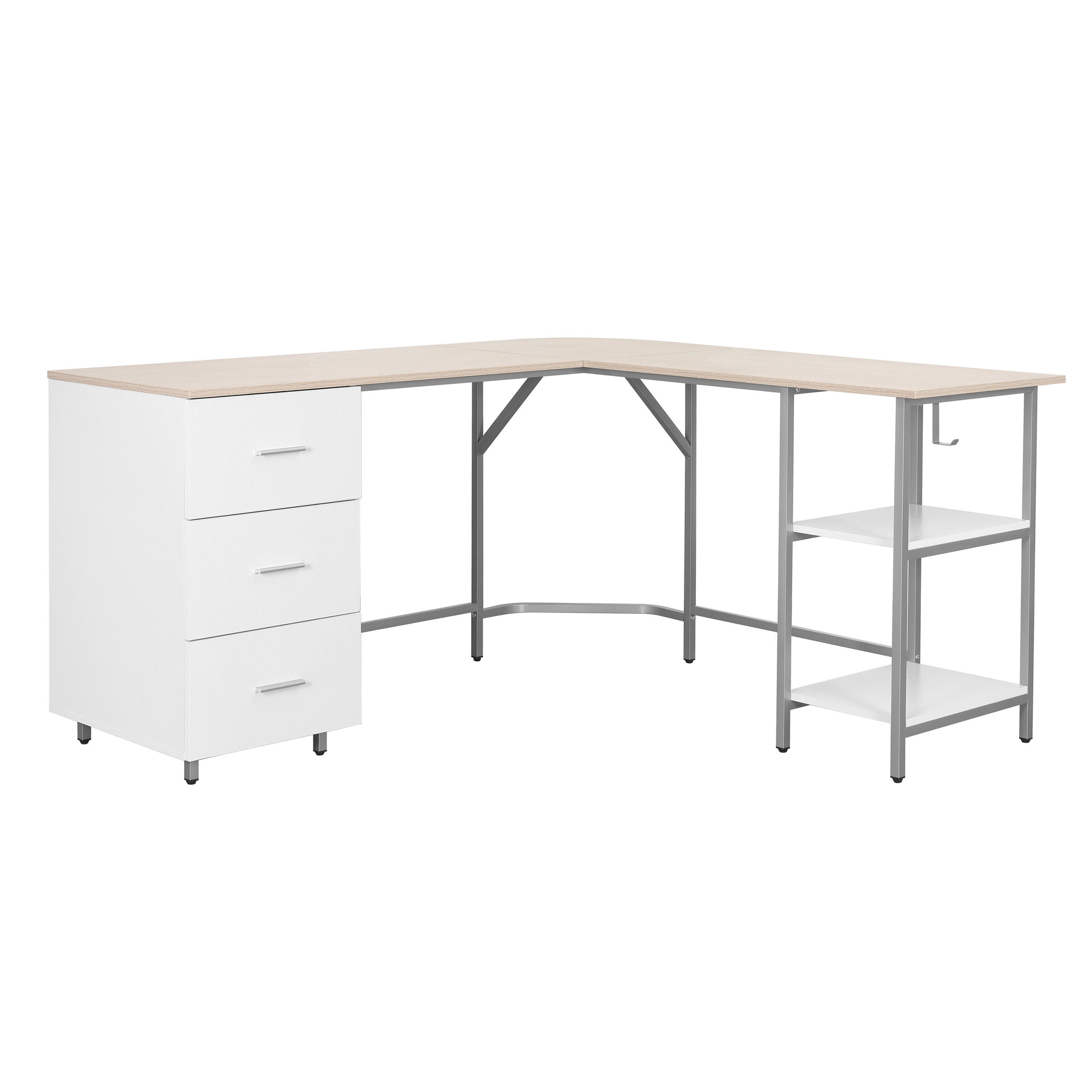 Techni Mobili L-Shape Home Office Desk with Storage, Sand, Sand, large