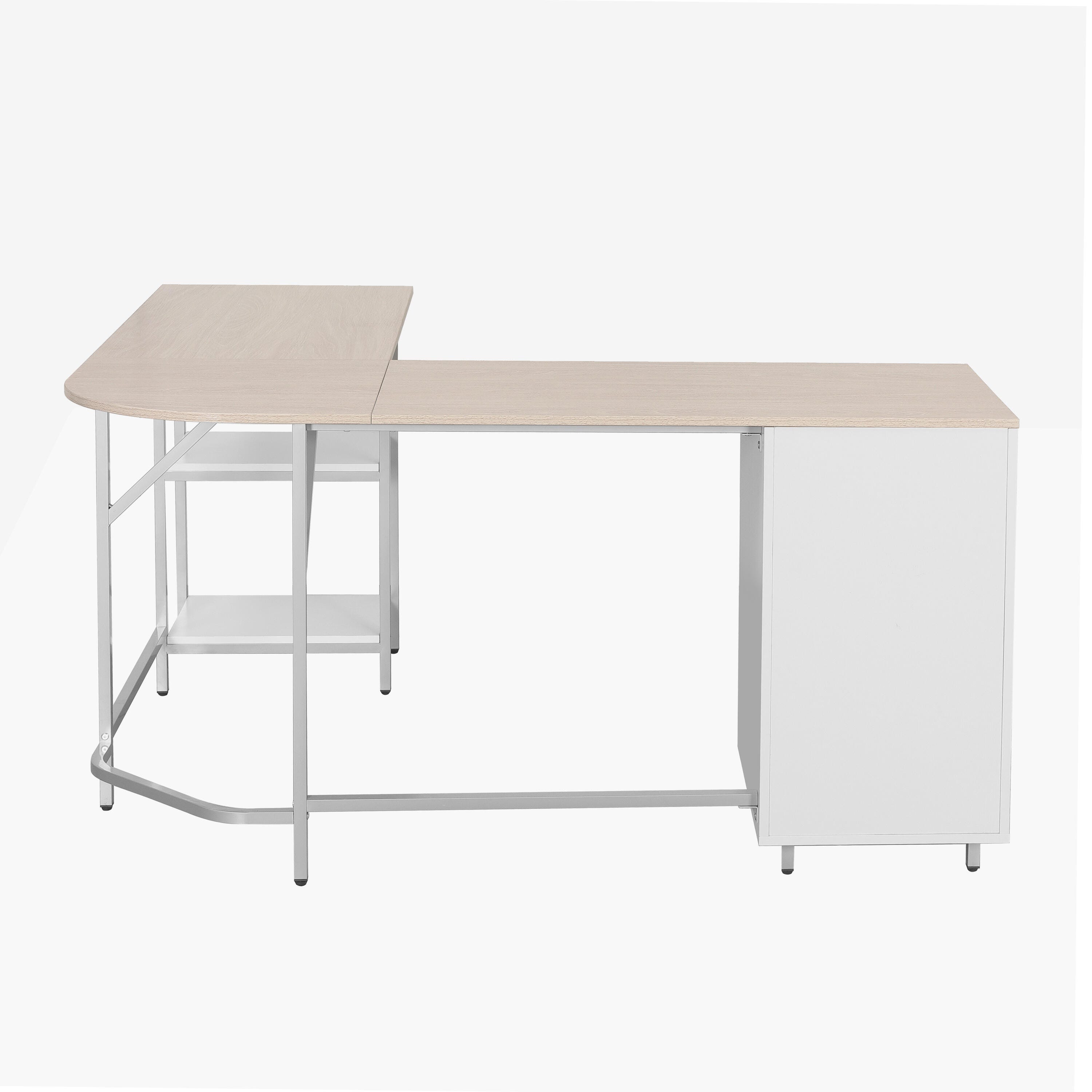 Techni Mobili L-Shape Home Office Desk with Storage, Sand, Sand, large