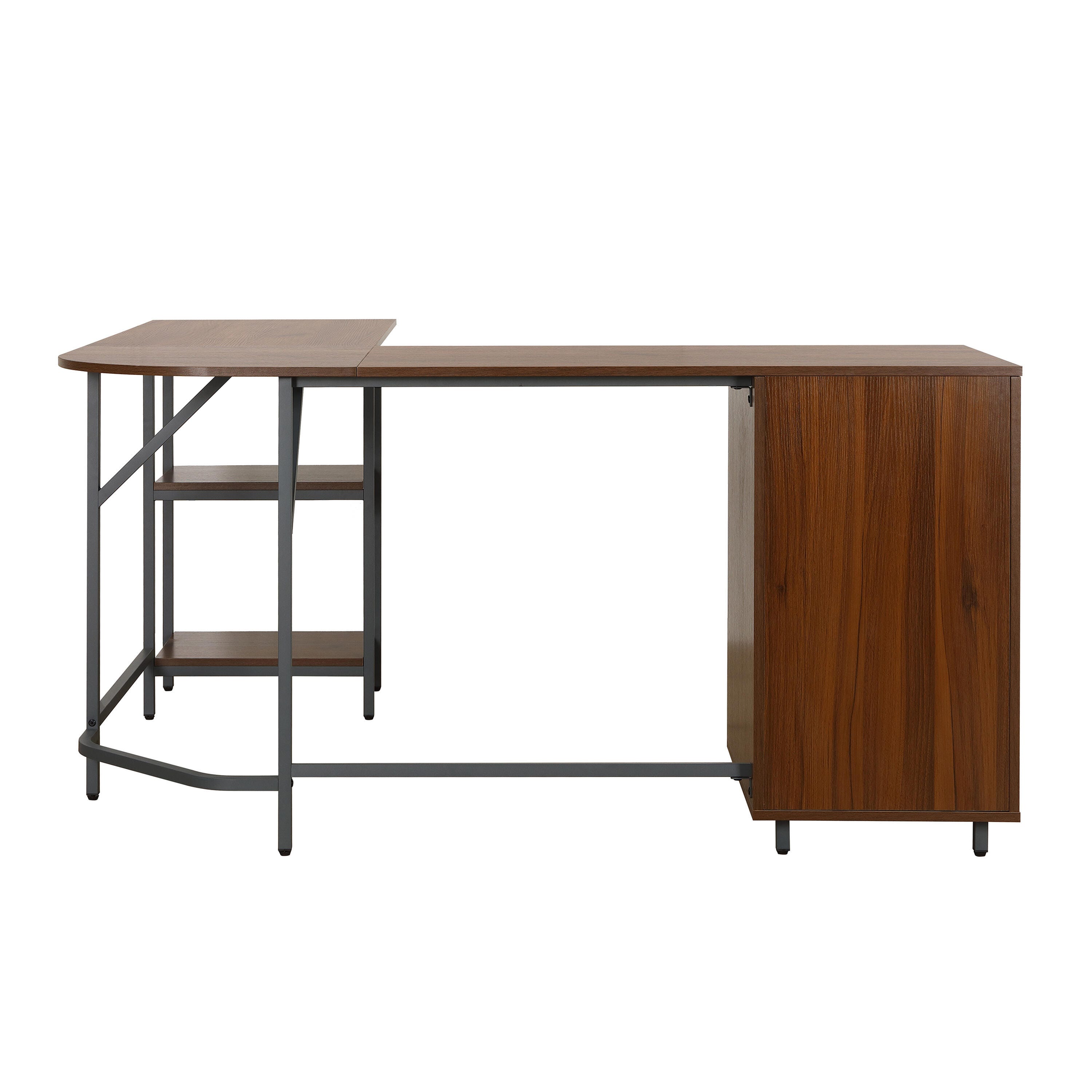 Techni Mobili L-Shape Home Office Desk with Storage, Walnut, Walnut, large