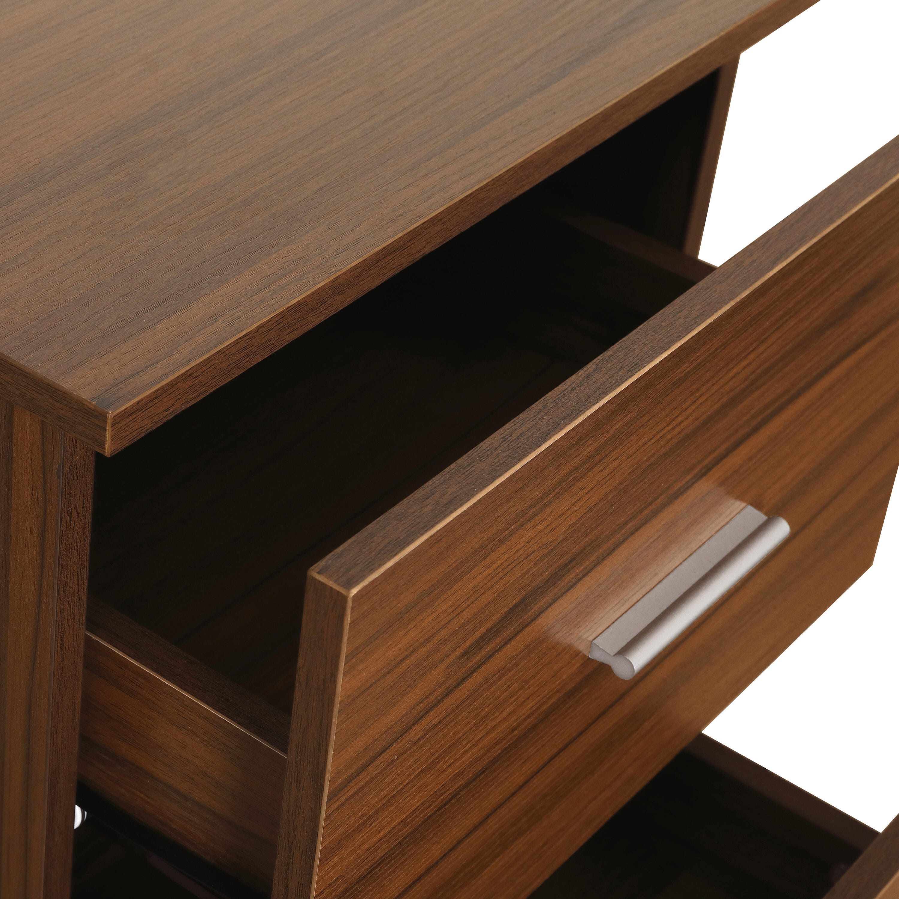 Techni Mobili L-Shape Home Office Desk with Storage, Walnut, Walnut, large
