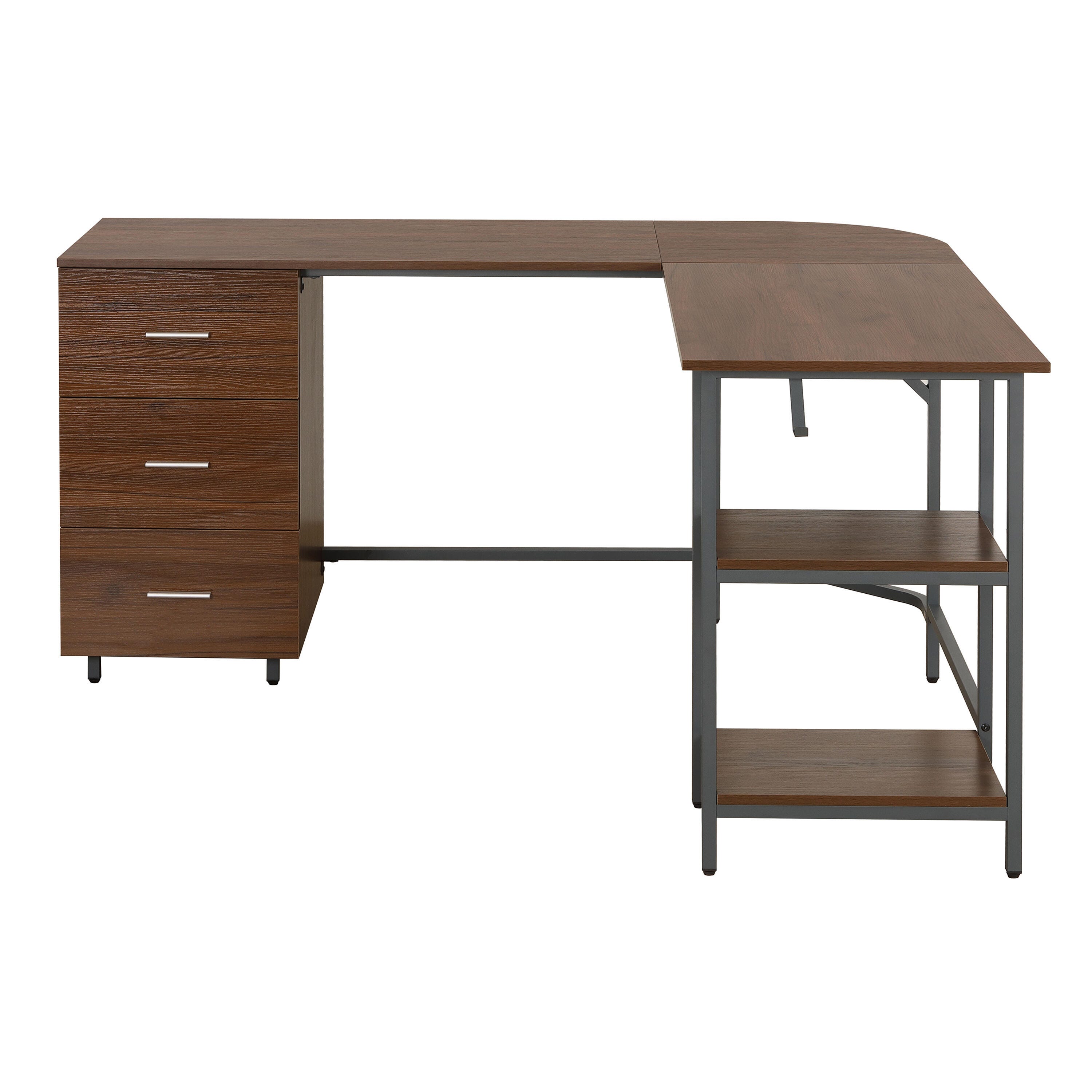 Techni Mobili L-Shape Home Office Desk with Storage, Walnut, Walnut, large