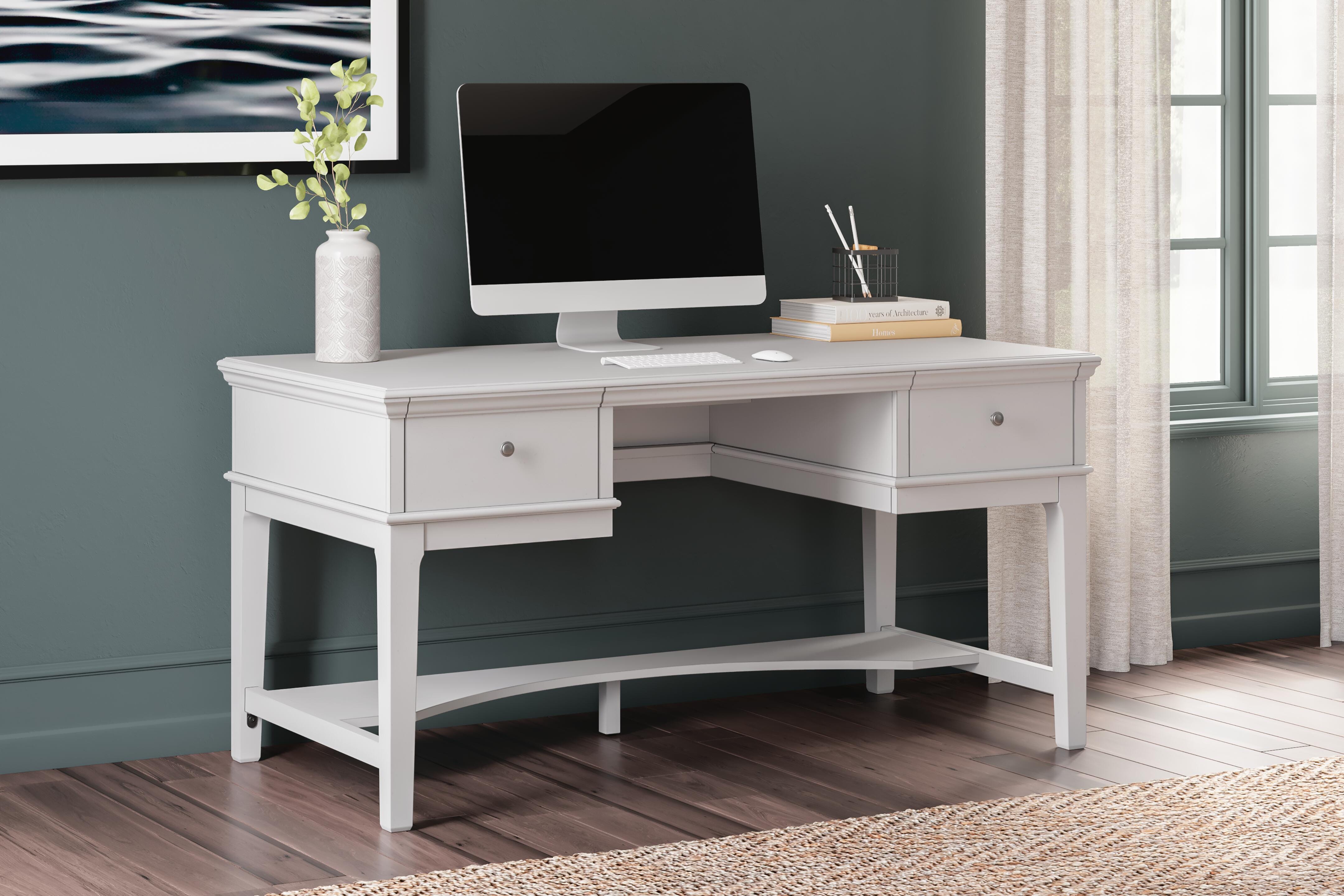 Kanwyn Home Office Storage Leg Desk, Whitewash, large