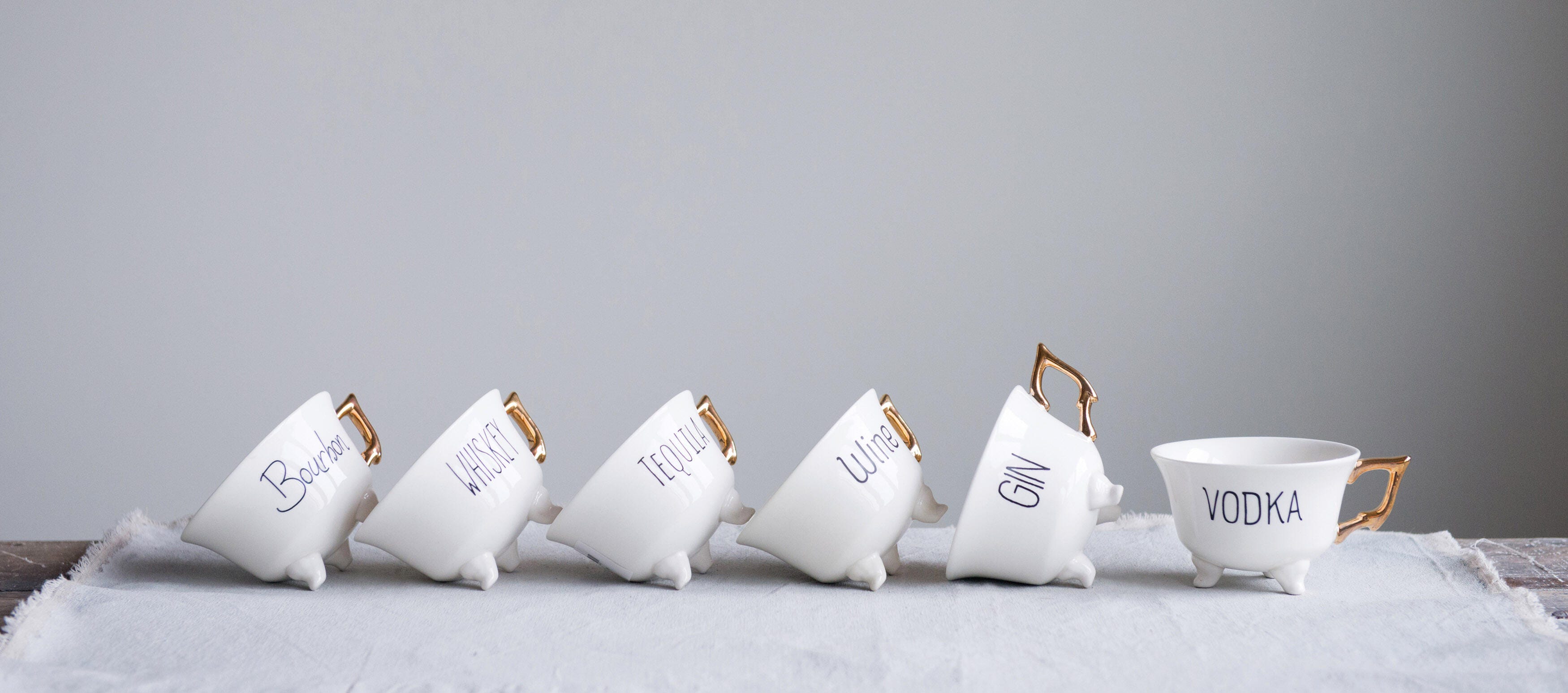 Stoneware Footed Teacup With Saying And Gold Electroplating, Set Of 6 Styles, , rollover