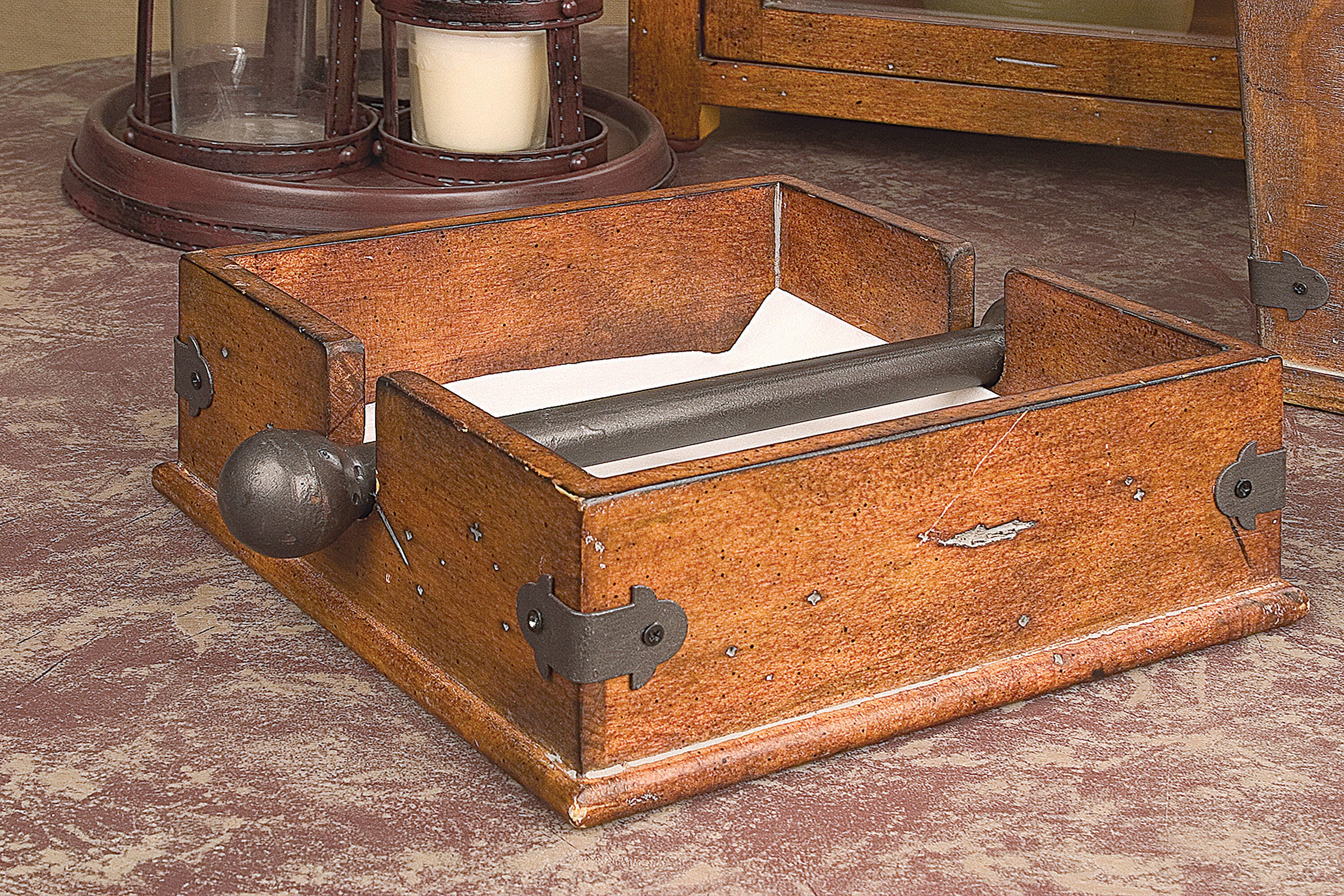 9-1/2" Square Wood And Metal Dinner Napkin Holder, , rollover