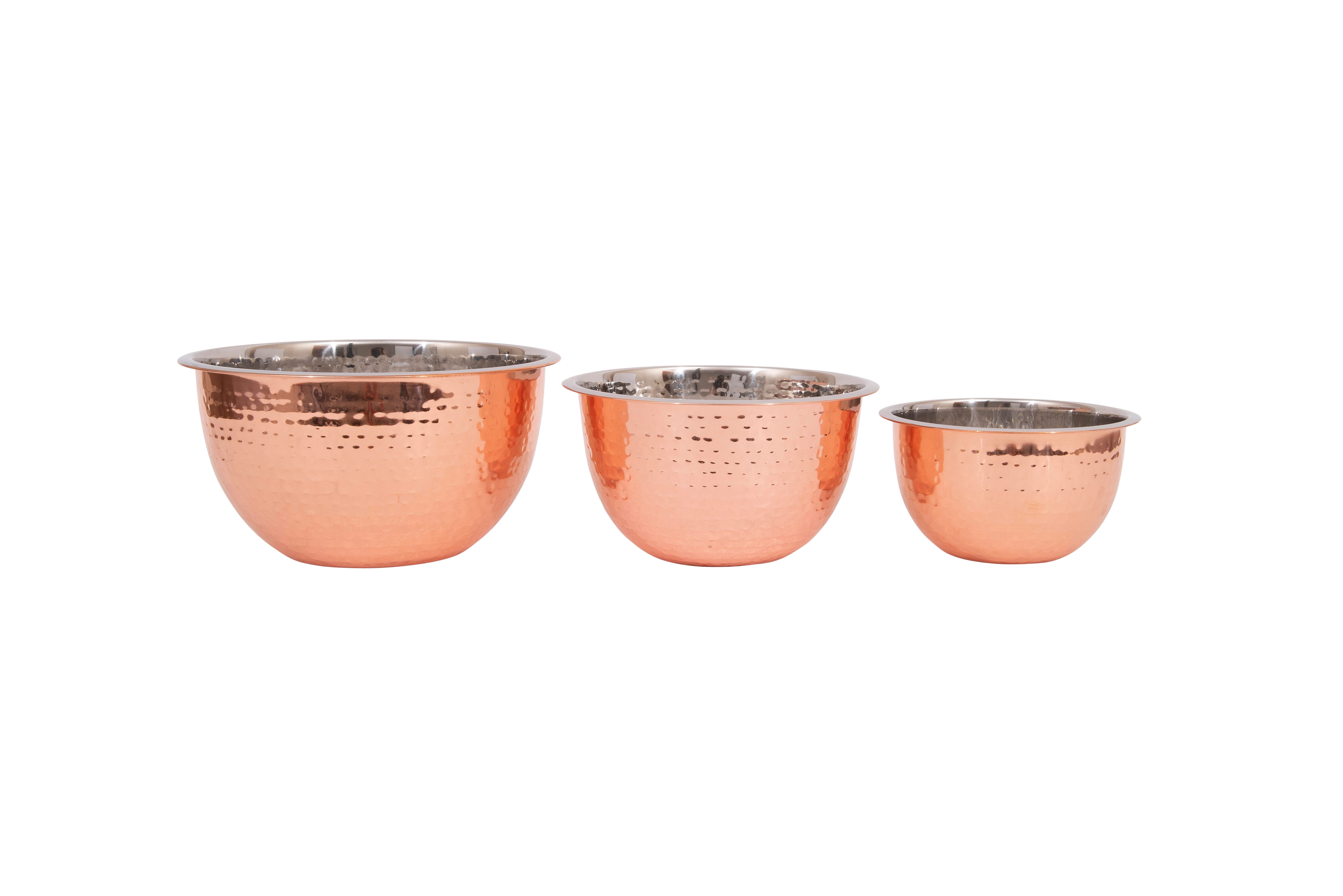 5, 3 And 1-1/2 Quart Hammered Stainless Steel Bowls, Copper Finish, Set Of 3, , large